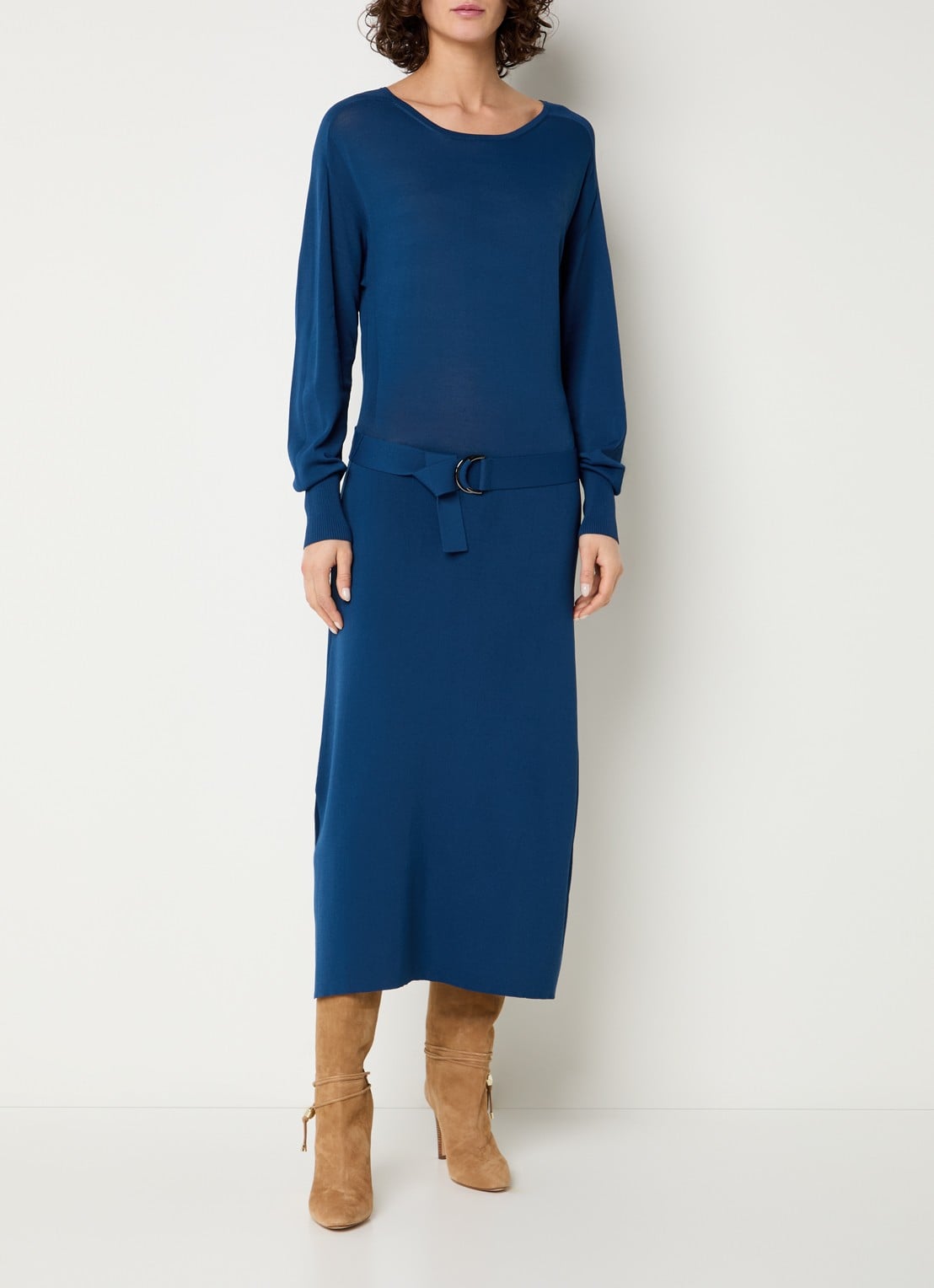 Expresso Midi jurk met ceintuur - detail kobaltblauw