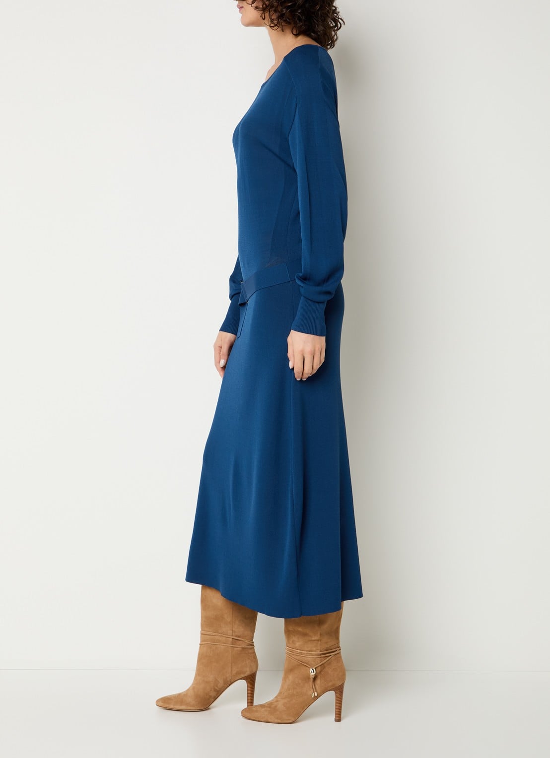 Expresso Midi jurk met ceintuur - voorkant 3 kobaltblauw