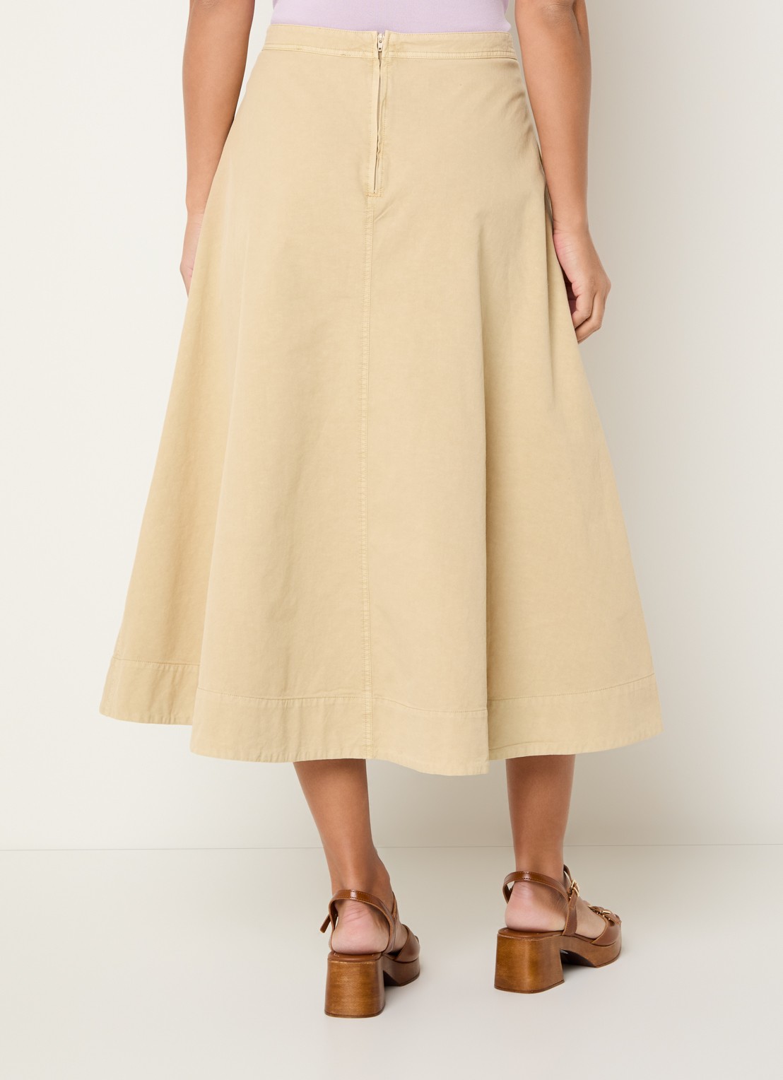 Expresso Midi rok in linnenblend met steekzakken - achterkant 4 beige