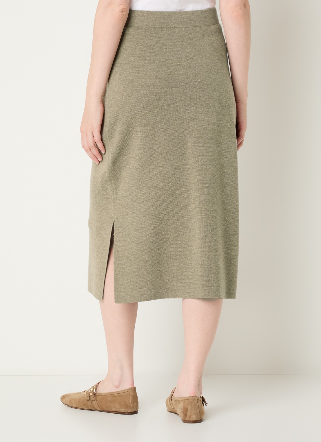 Expresso Midi rok in wolblend  - achterkant 2 khaki
