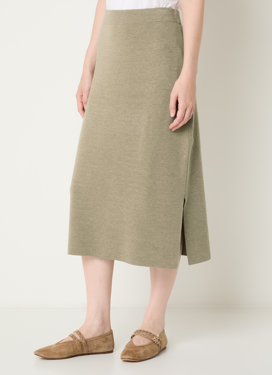 Expresso Midi rok in wolblend  - detail khaki