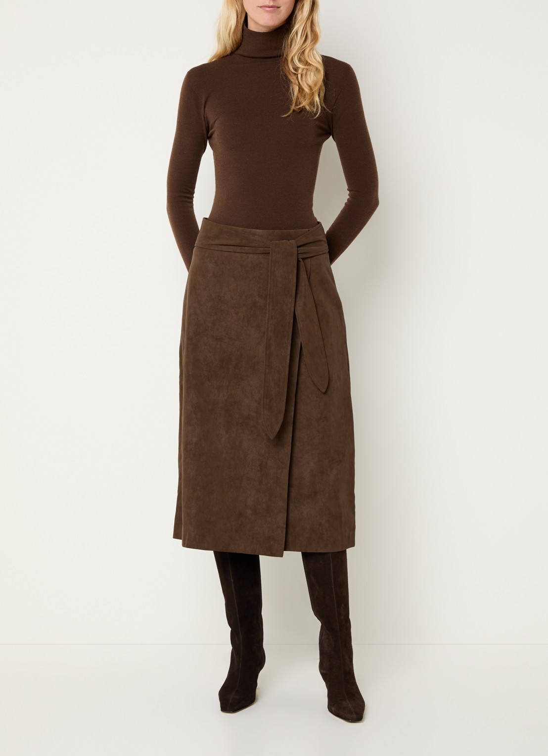 Expresso Midi rok met ceintuur - voorkant 4 bruin