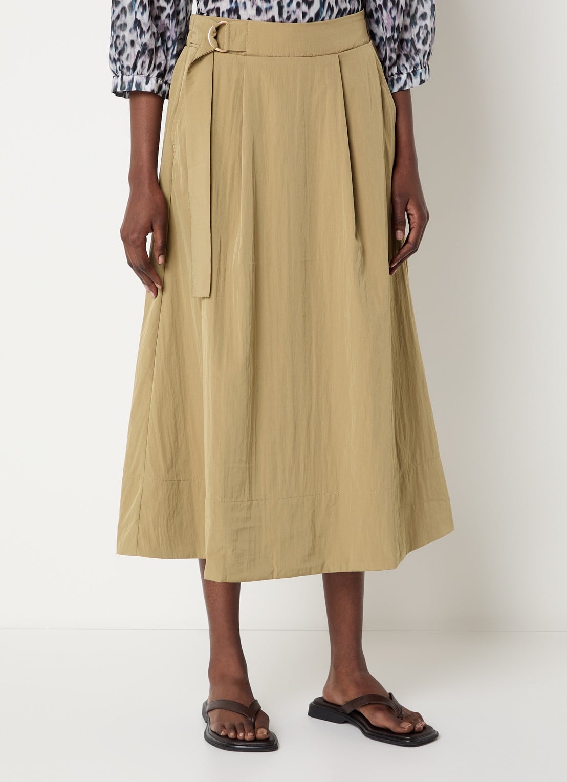 Expresso Midi rok met steekzakken en ceintuur - detail camel