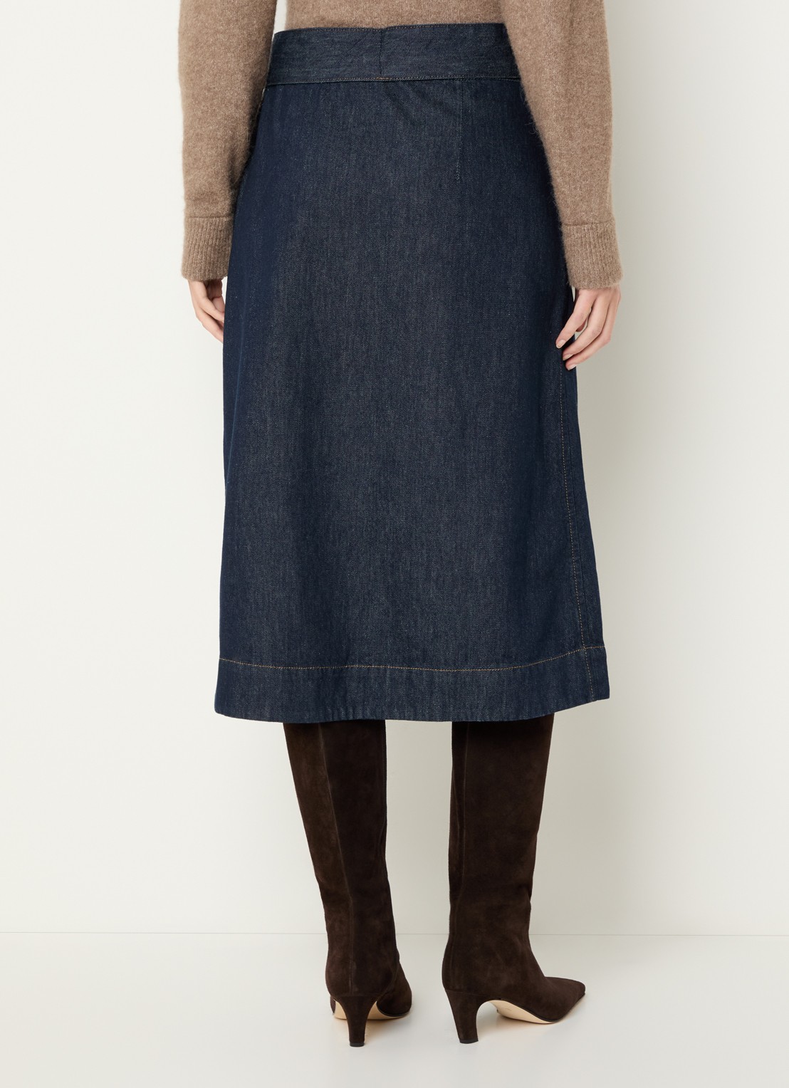 Expresso Midi rok van denim met strikceintuur - achterkant 2 indigo