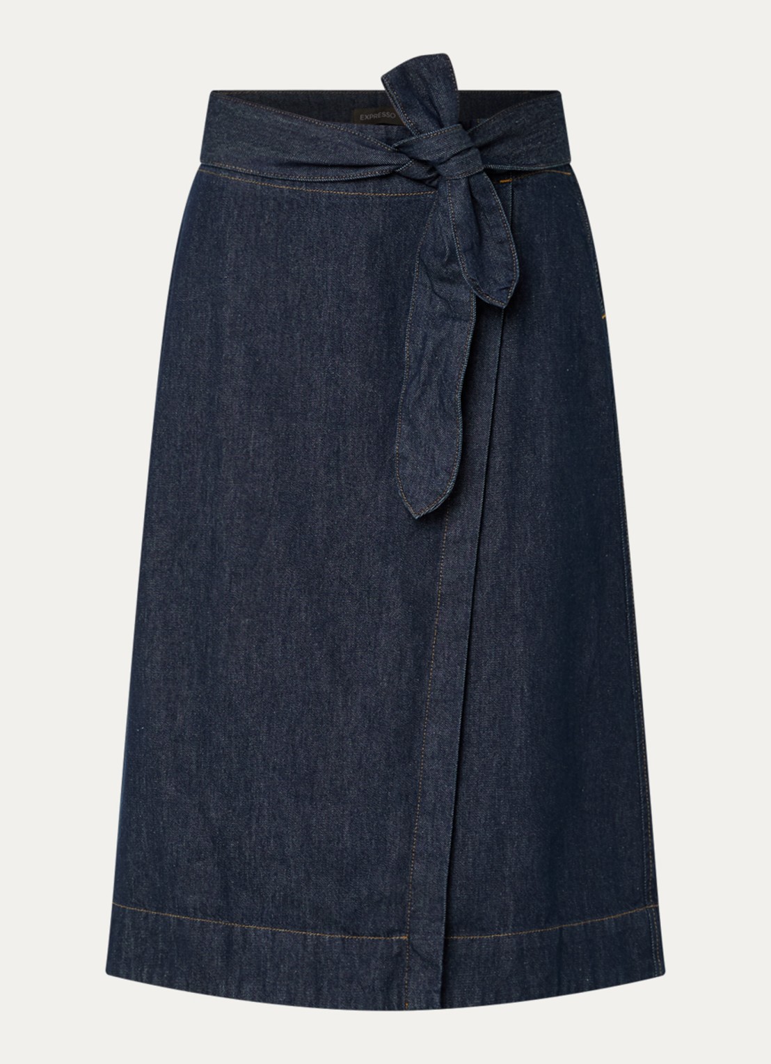 Expresso Midi rok van denim met strikceintuur - voorkant 3 indigo