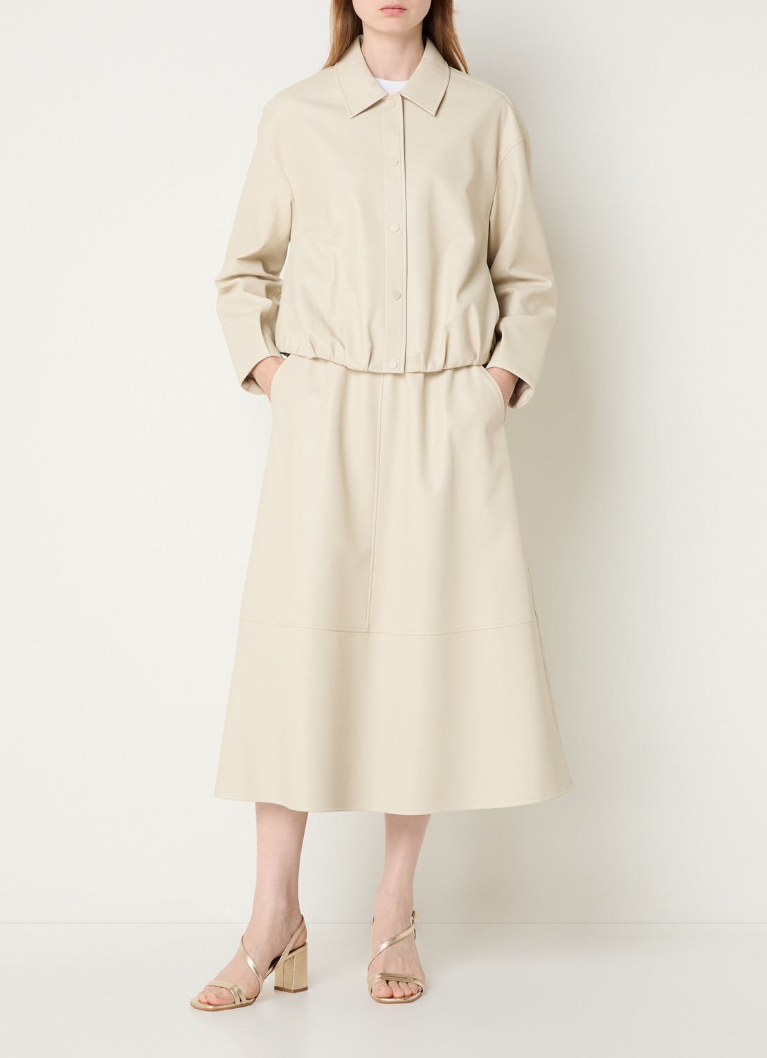 Expresso Midi rok van imitatieleer - voorkant 3 beige