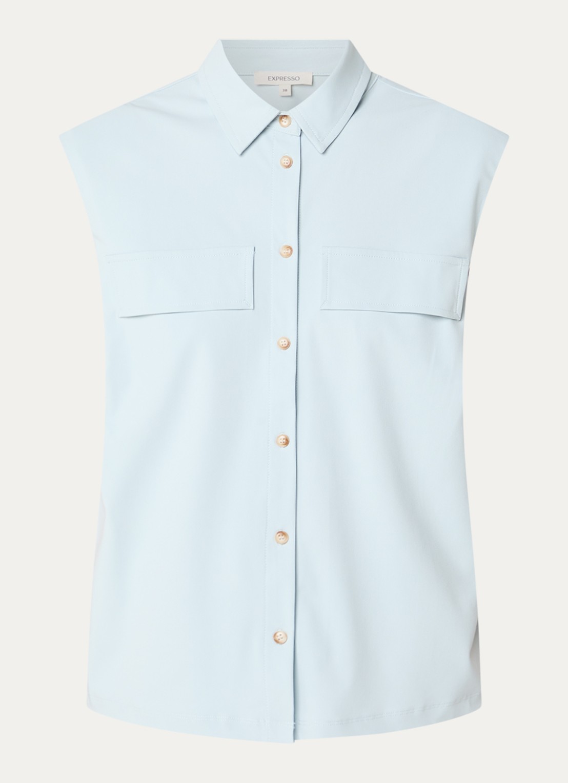 Expresso Mouwloze blouse  - voorkant 3 lichtblauw