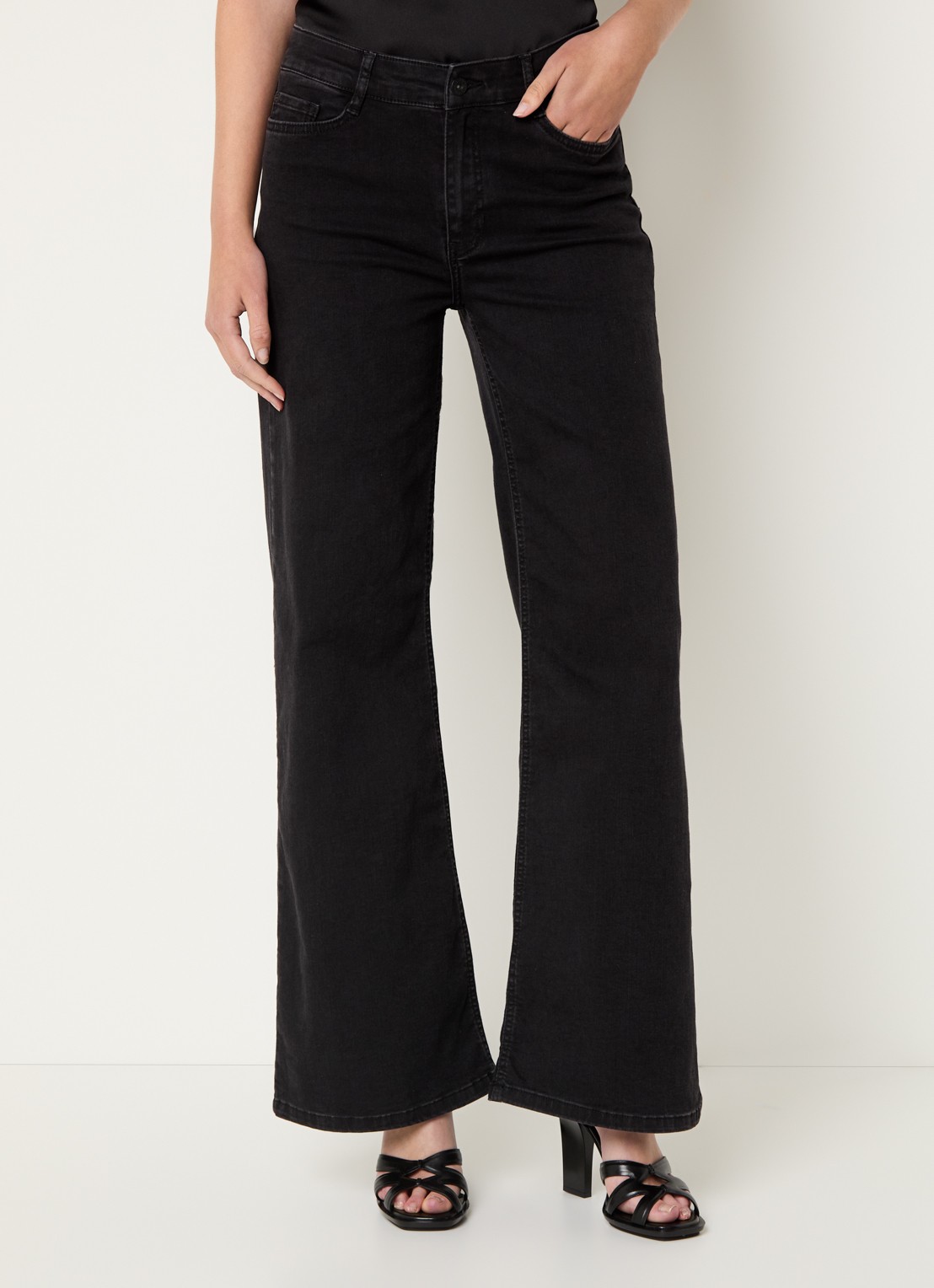 Expresso Noos high waist wide leg jeans met gekleurde wassing - detail 3 zwart