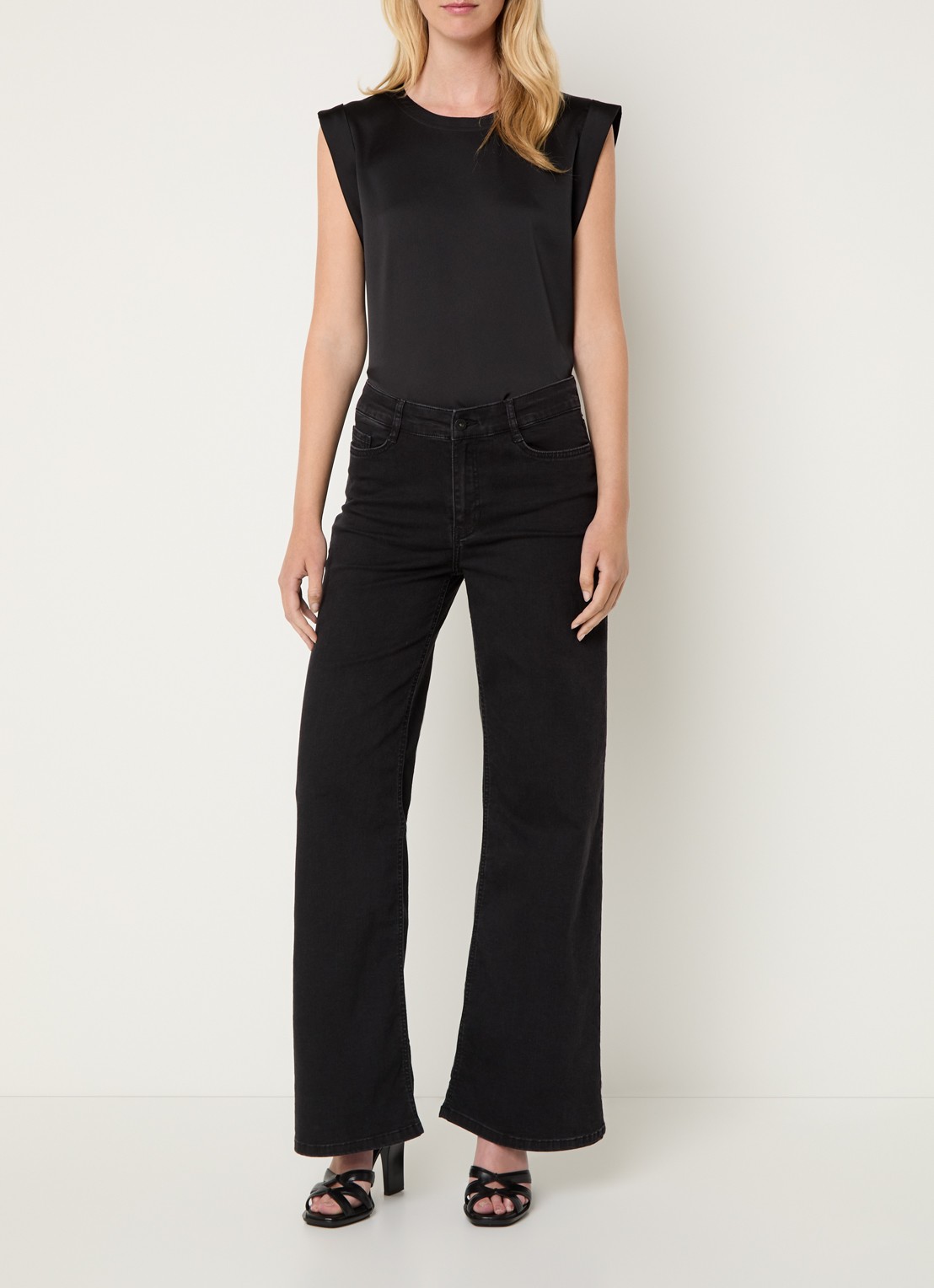 Expresso Noos high waist wide leg jeans met gekleurde wassing - voorkant 2 zwart