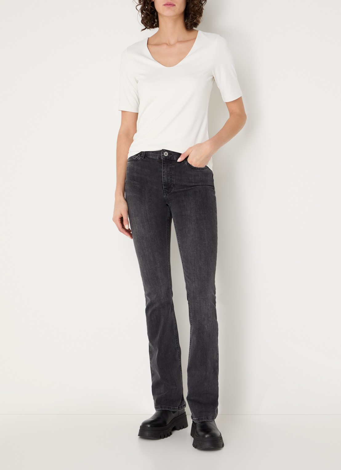 Expresso Noos mid waist flared jeans met gekleurde wassing - voorkant 4 donkergrijs