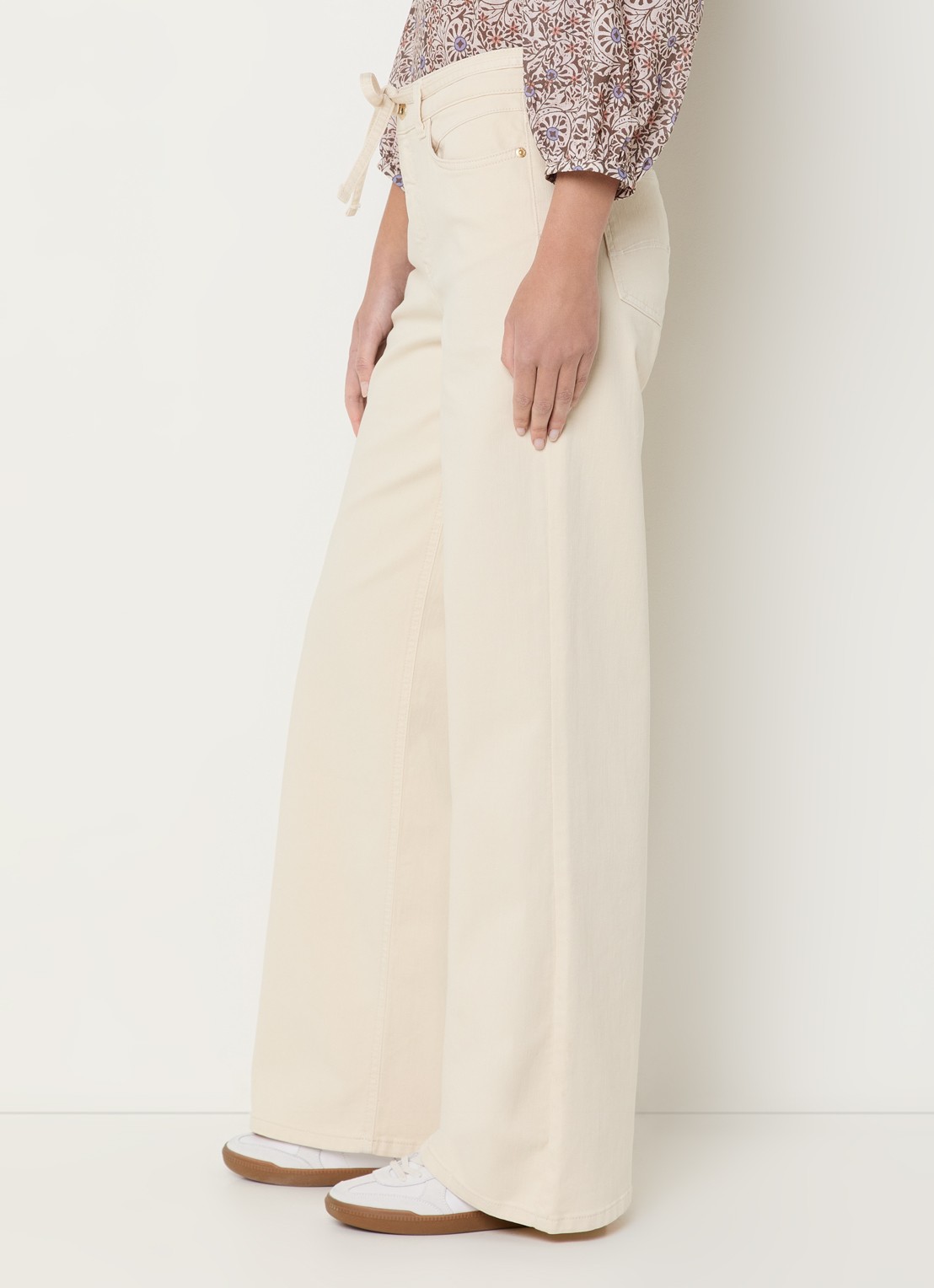 Expresso Paris mid waist wide leg jeans met gekleurde wassing - detail 4 beige