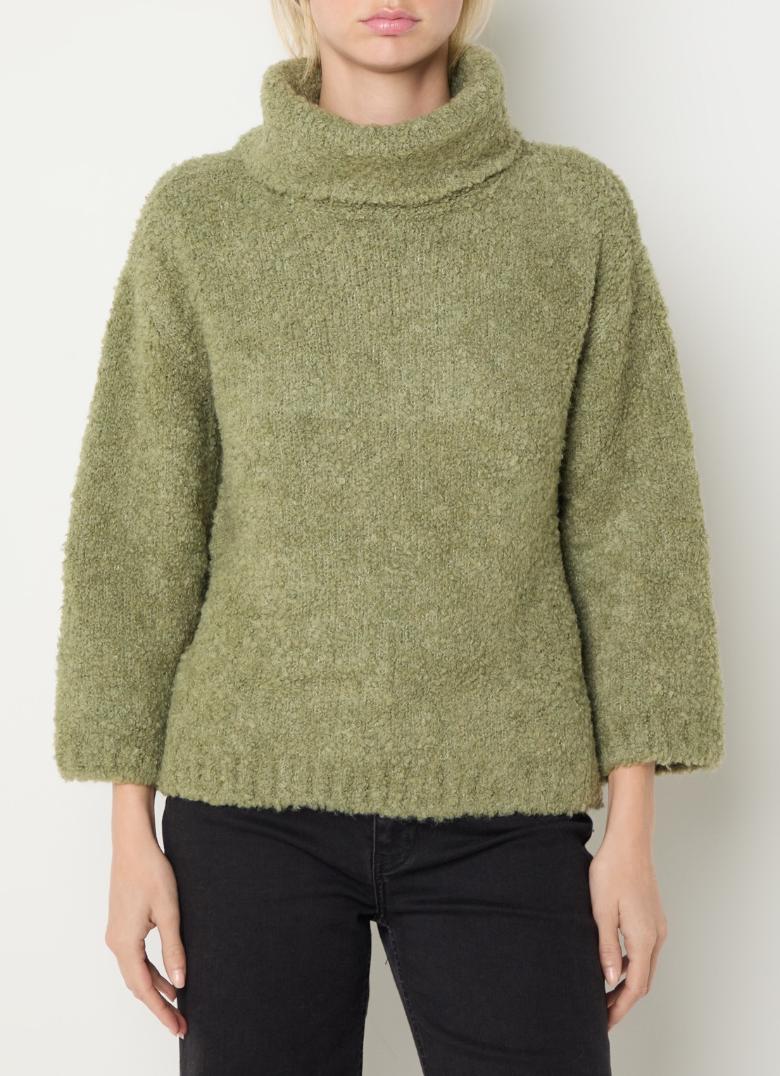 Expresso Pullover in wolblend met col - detail lichtgroen