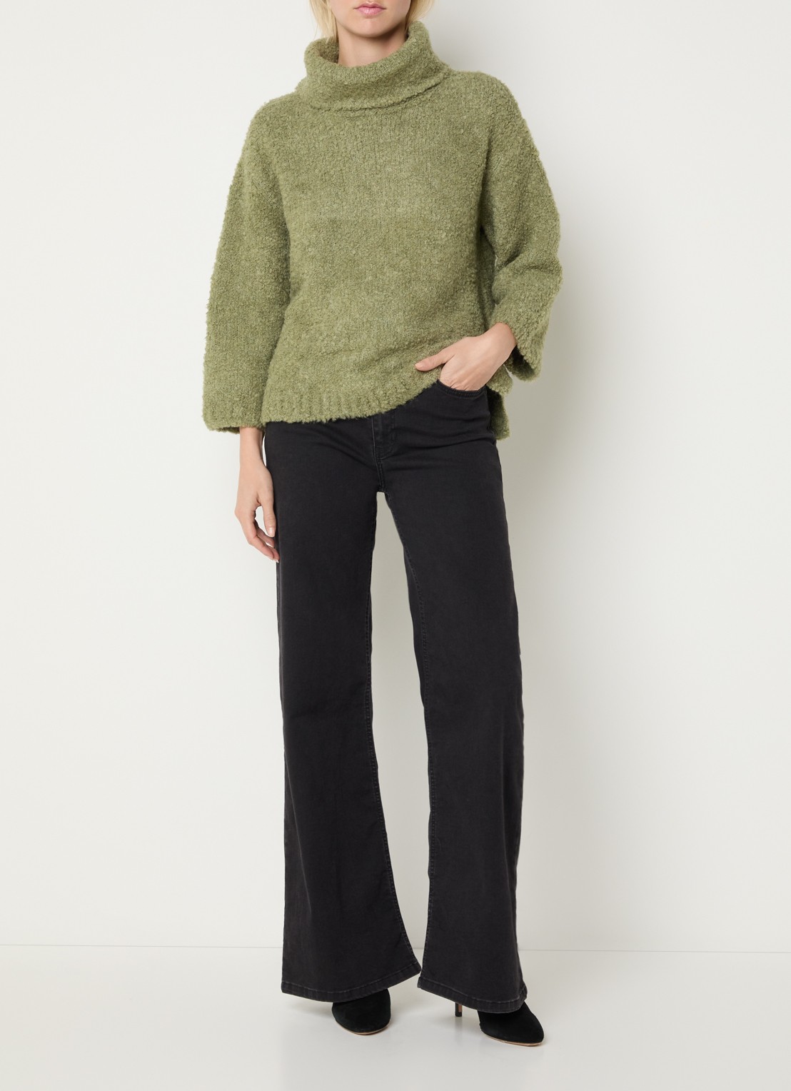 Expresso Pullover in wolblend met col - voorkant 3 lichtgroen