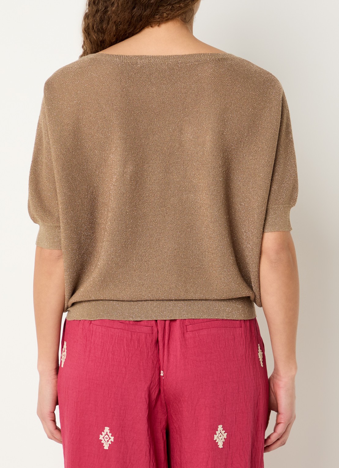 Expresso Pullover met lurex en boothals - achterkant 3 roestbruin