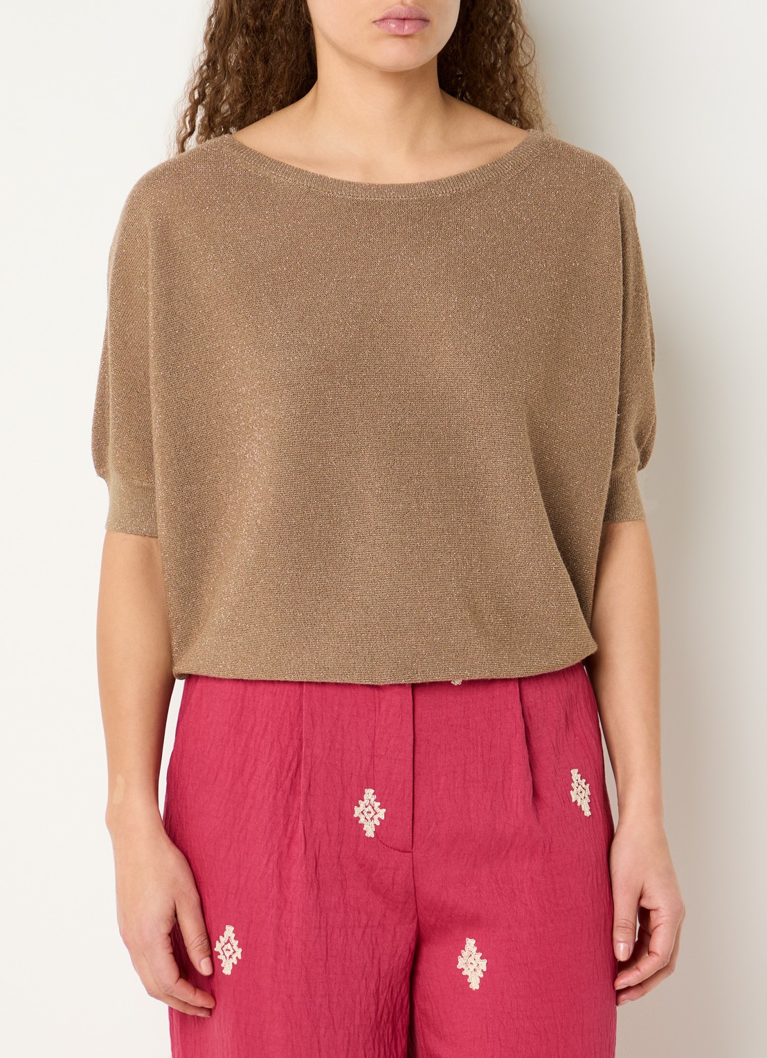 Expresso Pullover met lurex en boothals - detail 4 roestbruin
