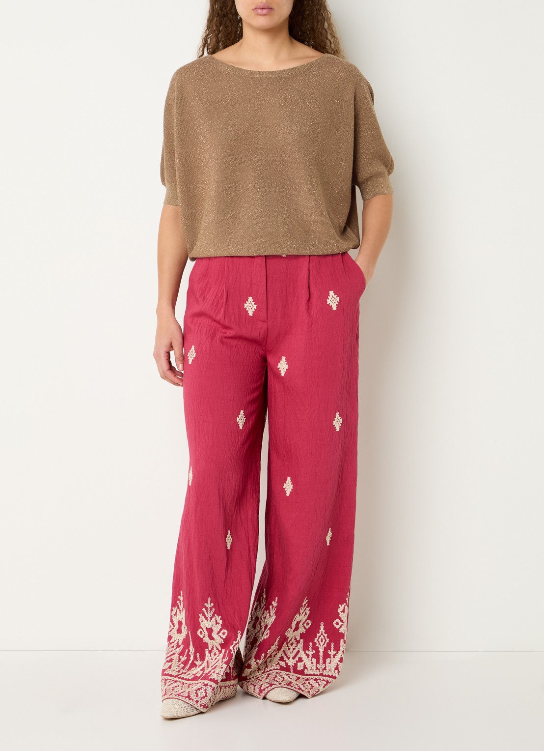 Expresso Pullover met lurex en boothals - voorkant 2 roestbruin