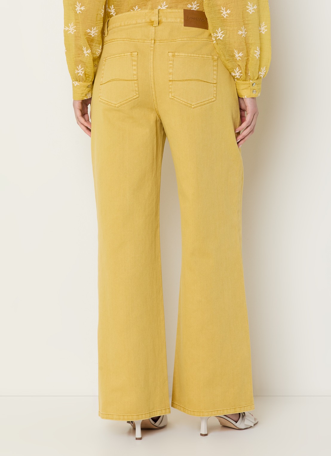 Expresso Rome high waist wide leg jeans met gekleurde wassing - achterkant okergeel