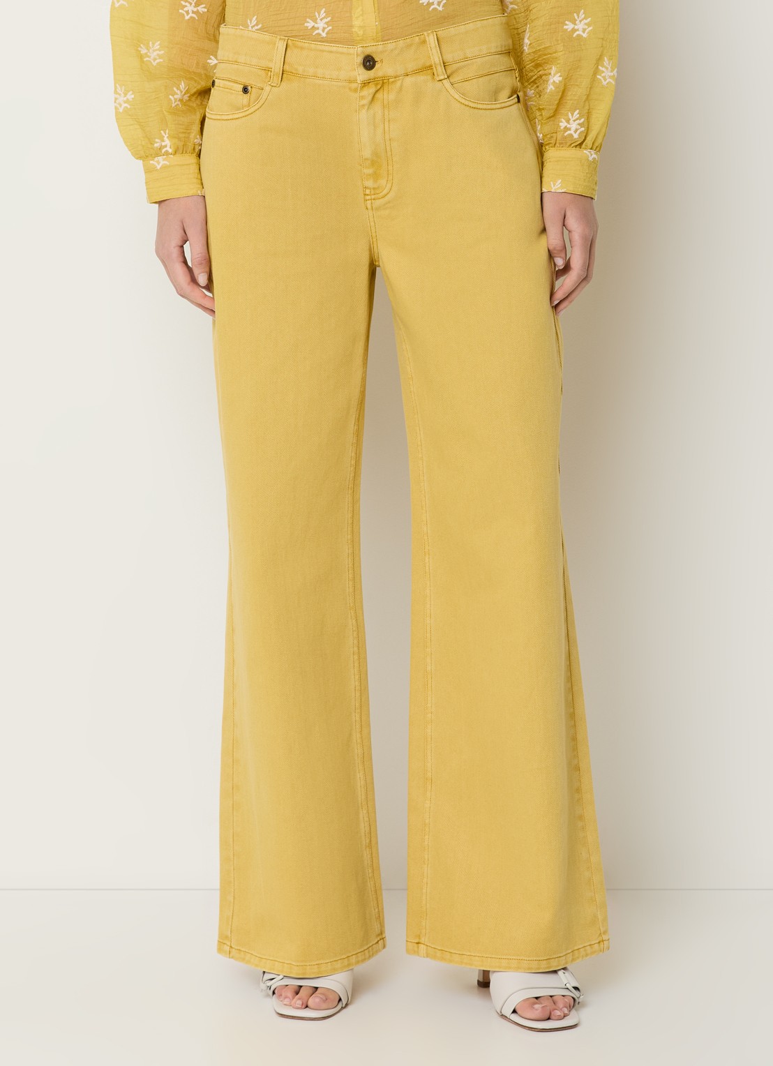 Expresso Rome high waist wide leg jeans met gekleurde wassing - detail 2 okergeel