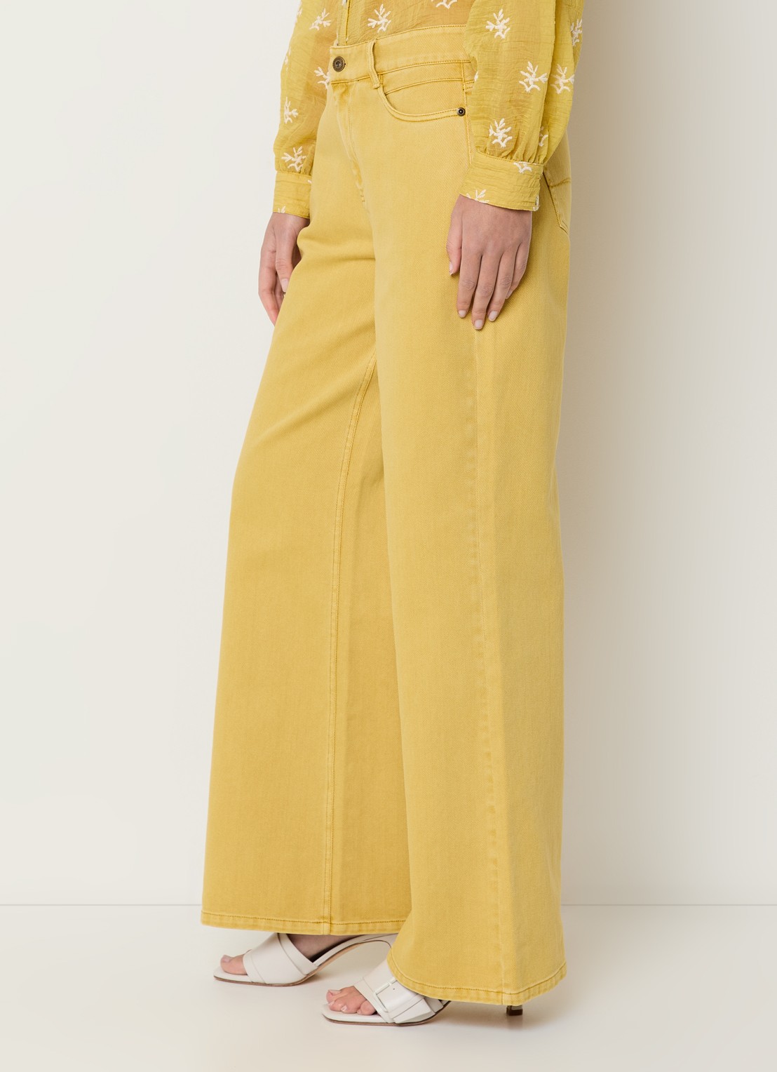 Expresso Rome high waist wide leg jeans met gekleurde wassing - detail 3 okergeel