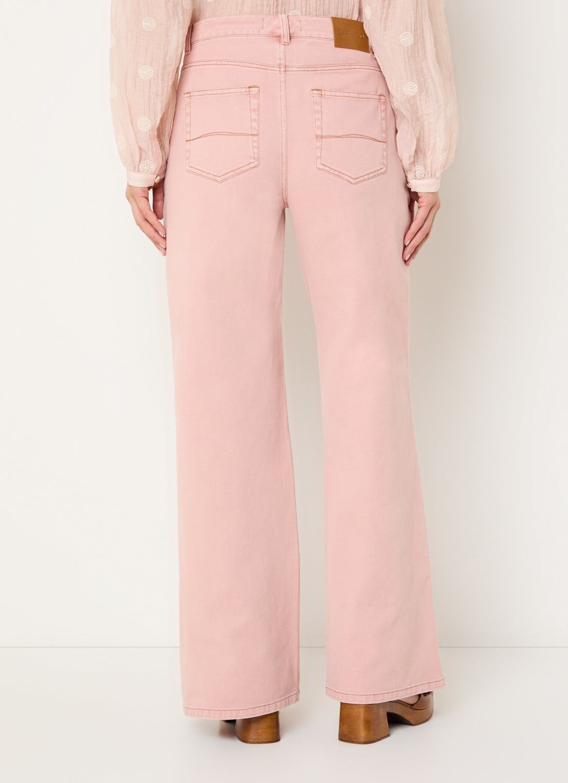 Expresso Rome high waist wide leg jeans met gekleurde wassing - achterkant roze