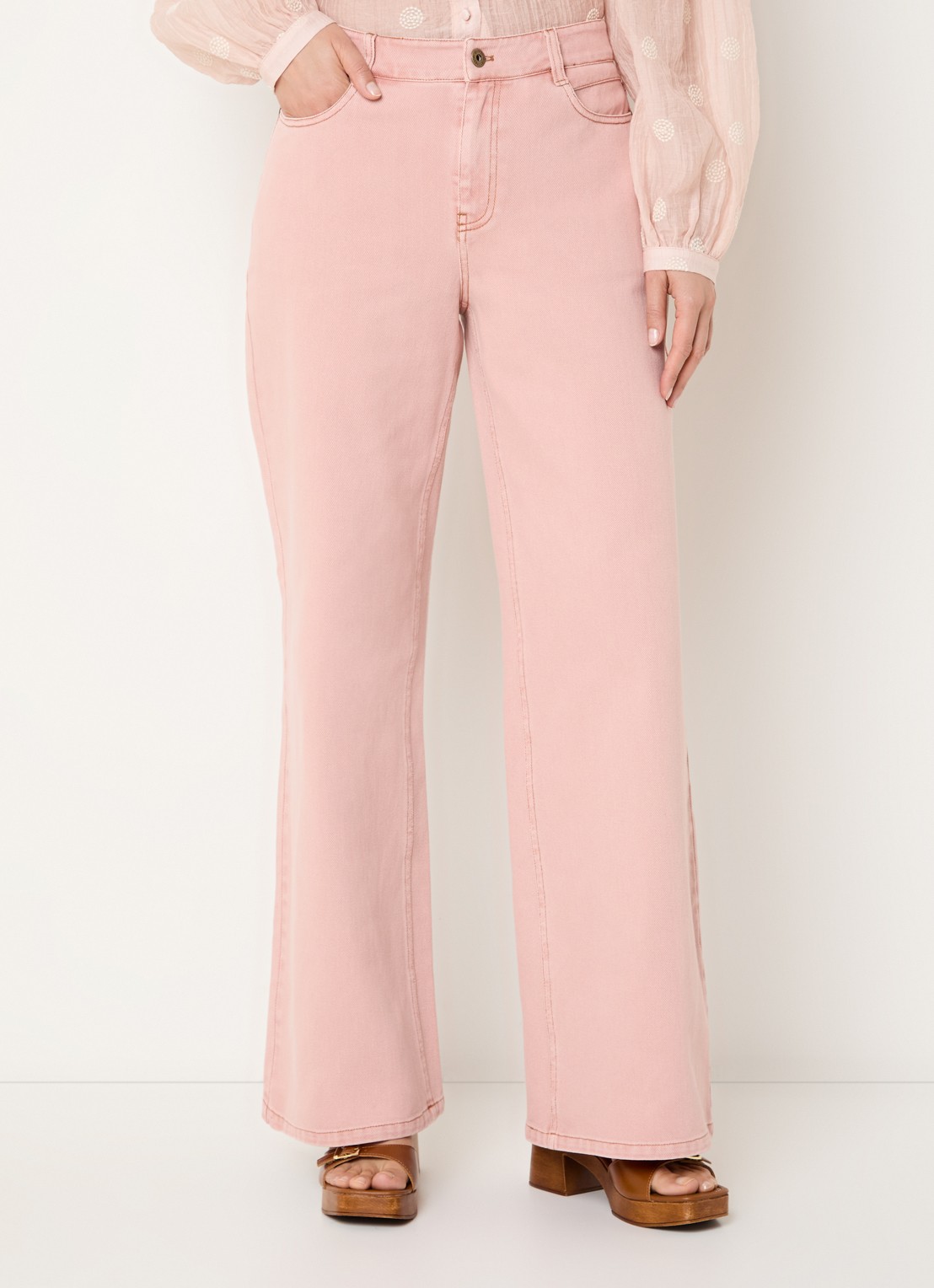 Expresso Rome high waist wide leg jeans met gekleurde wassing - detail 4 roze