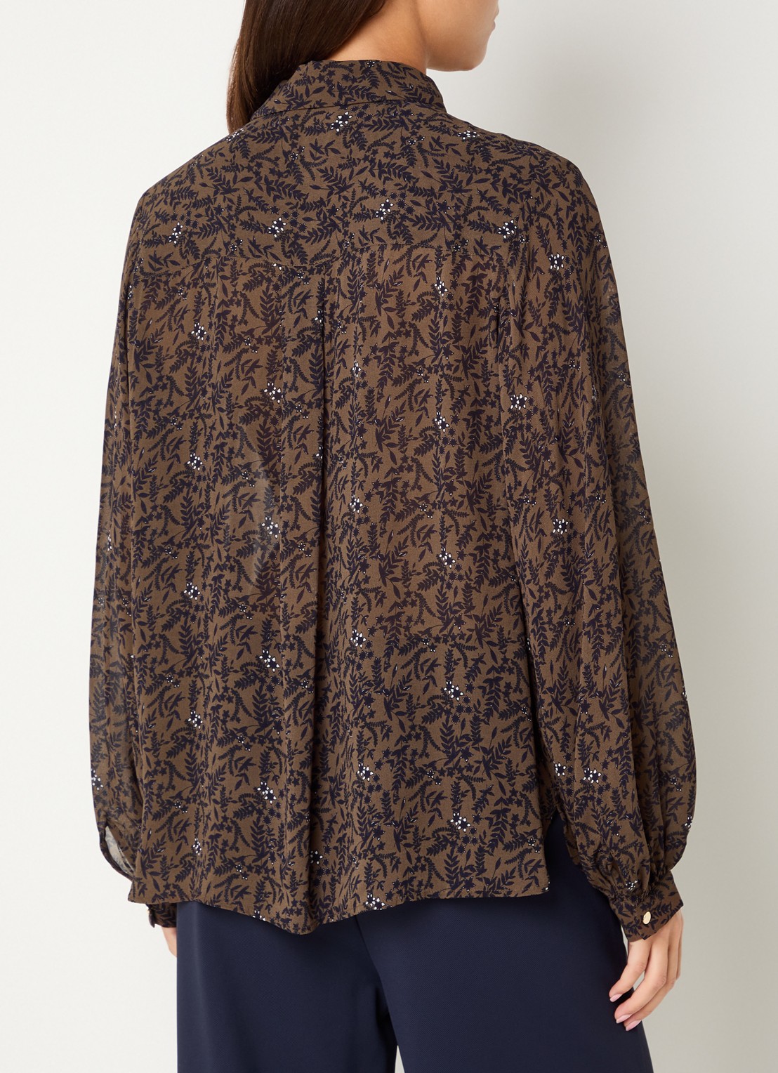 Expresso Semi-transparante blouse met bladprint - achterkant 2 bruin
