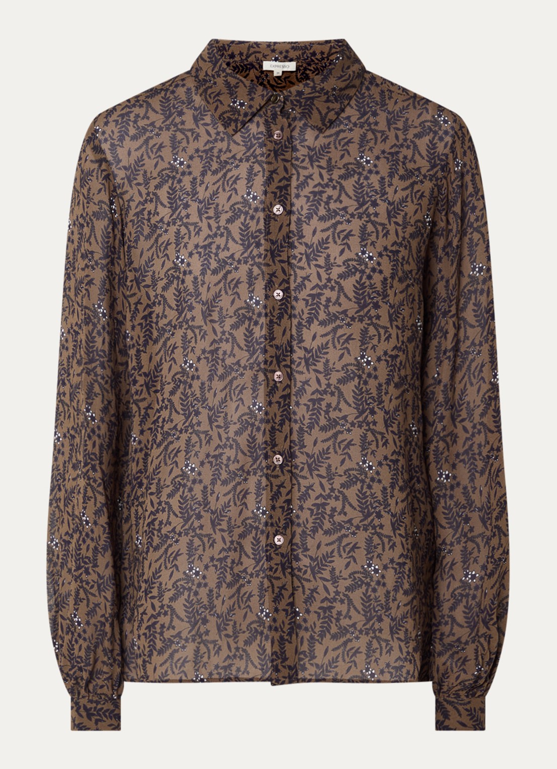 Expresso Semi-transparante blouse met bladprint - voorkant 3 bruin