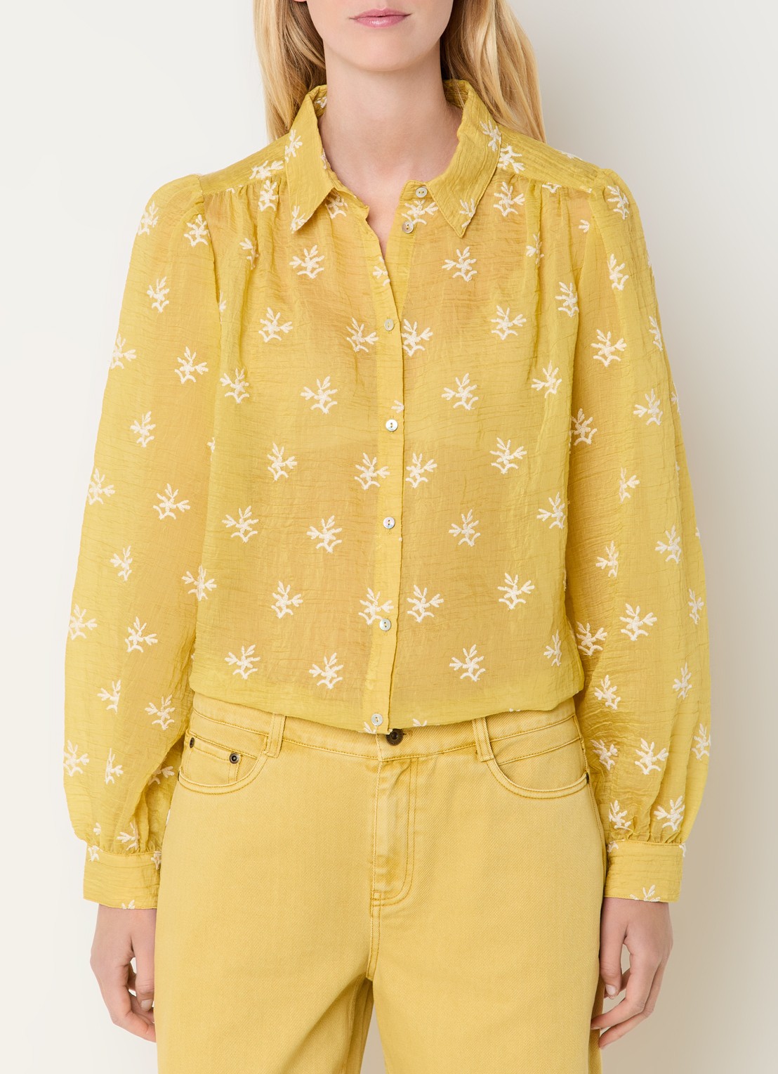 Expresso Semi-transparante blouse met borduring - detail 4 geel