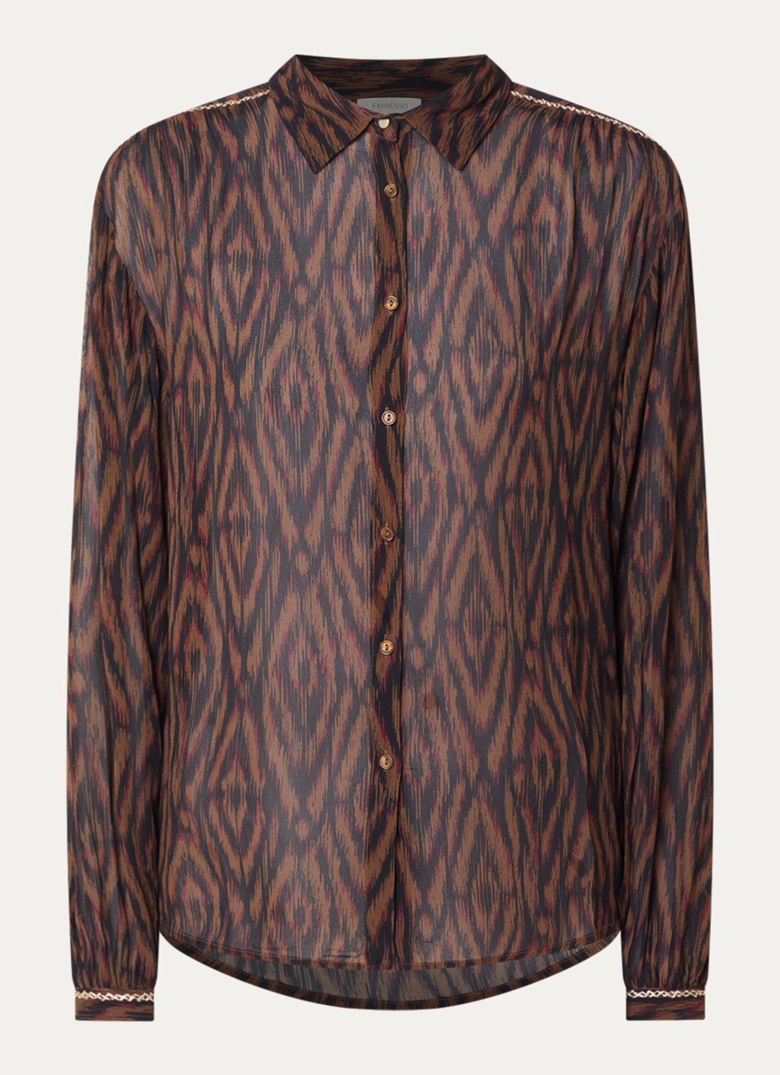 Expresso Semi-transparante blouse met grafische print - voorkant 3 bruin