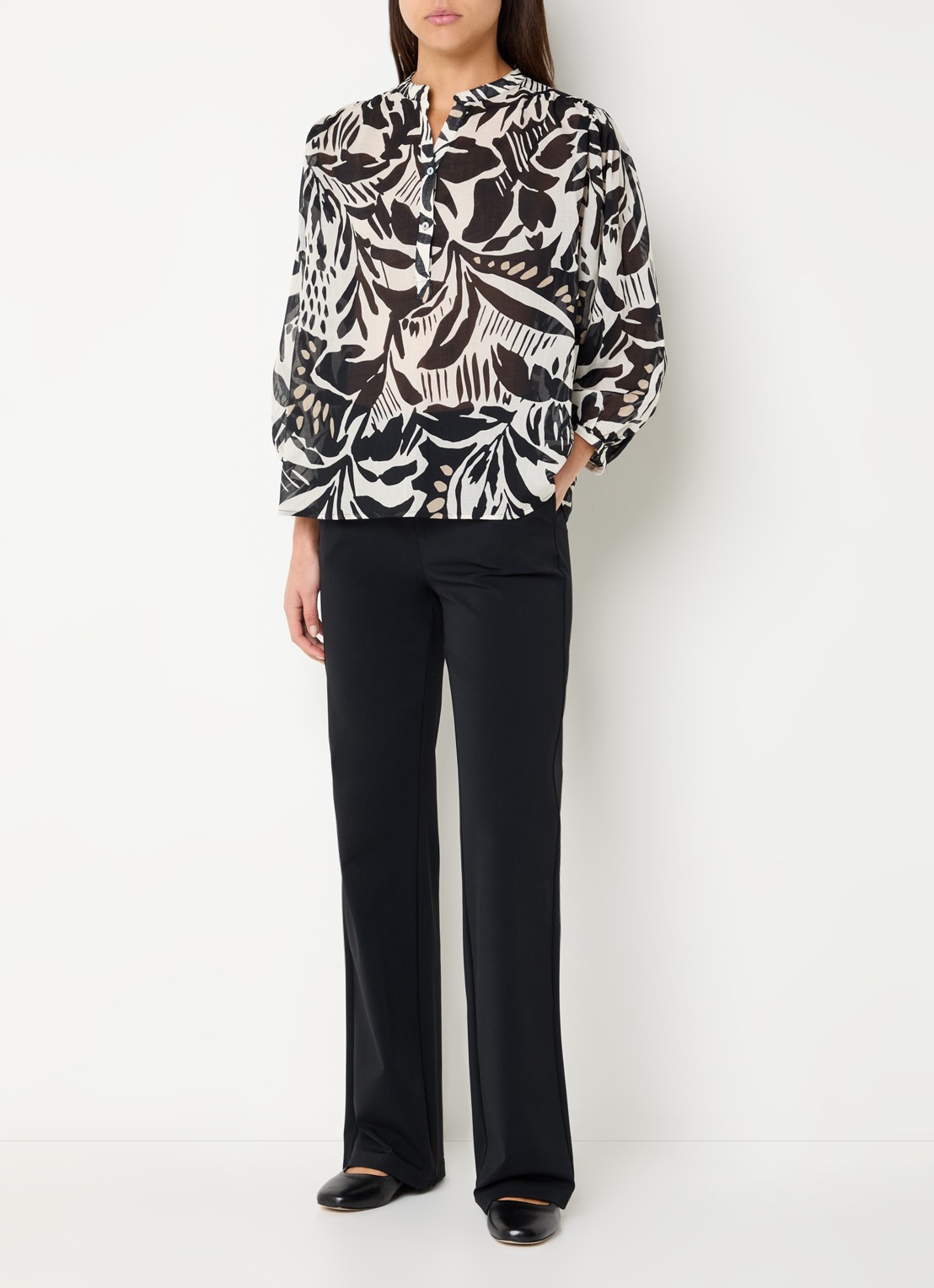 Expresso Semi-transparante blouse met print - voorkant 3 zwart