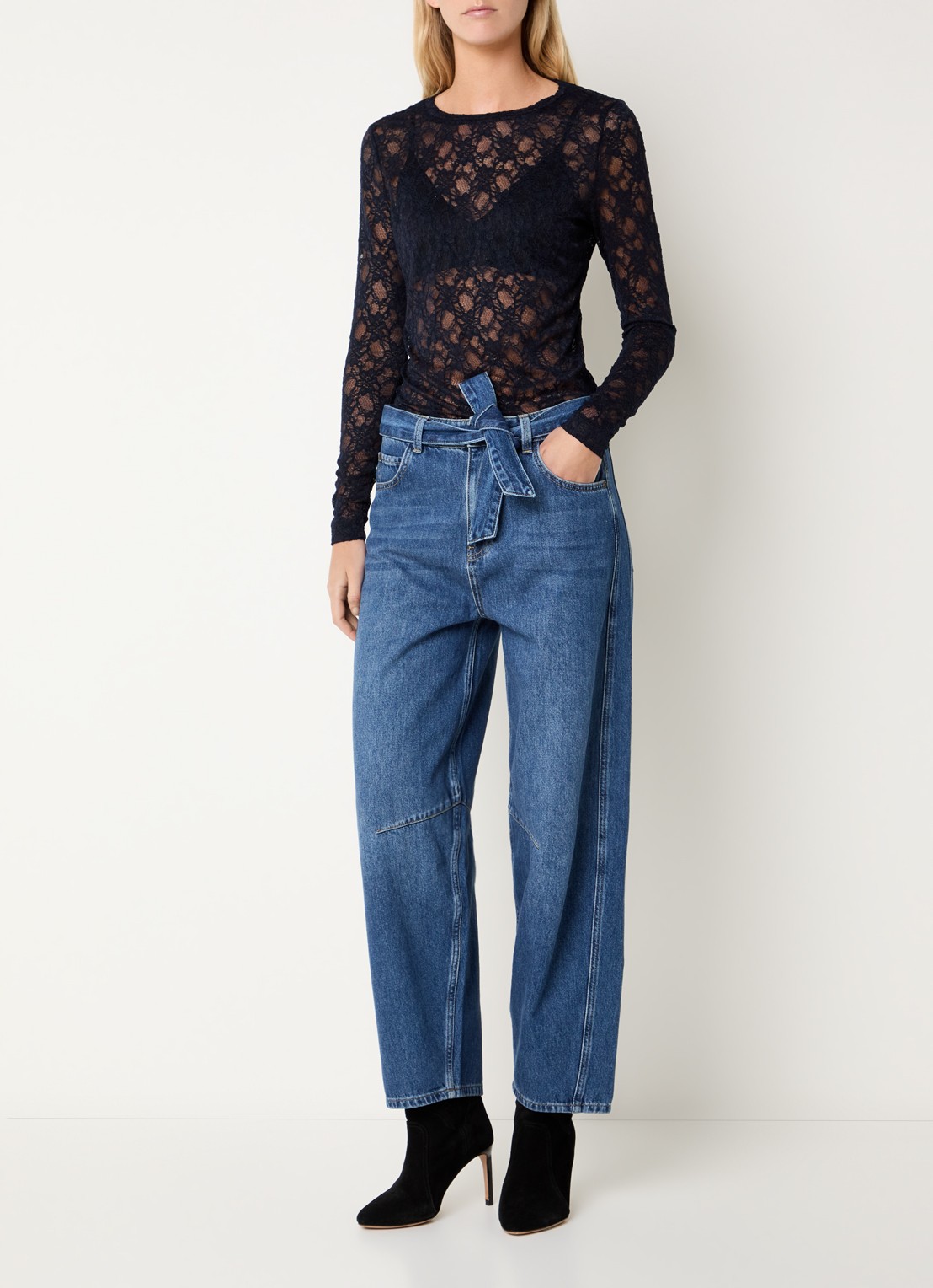 Expresso Semi-transparante top van kant - voorkant 3 donkerblauw