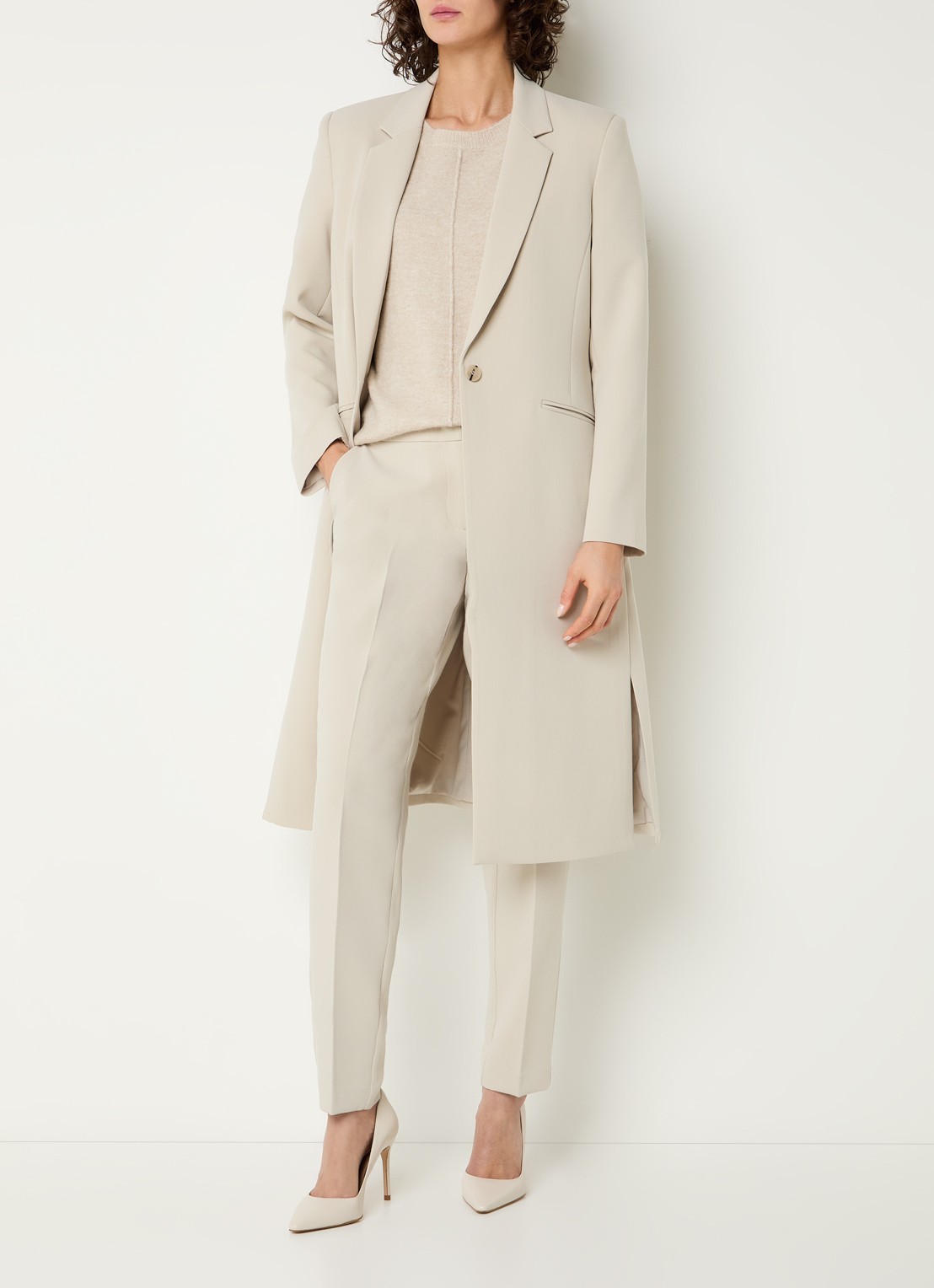 Expresso Single breasted blazer met paspelzakken - voorkant 4 beige