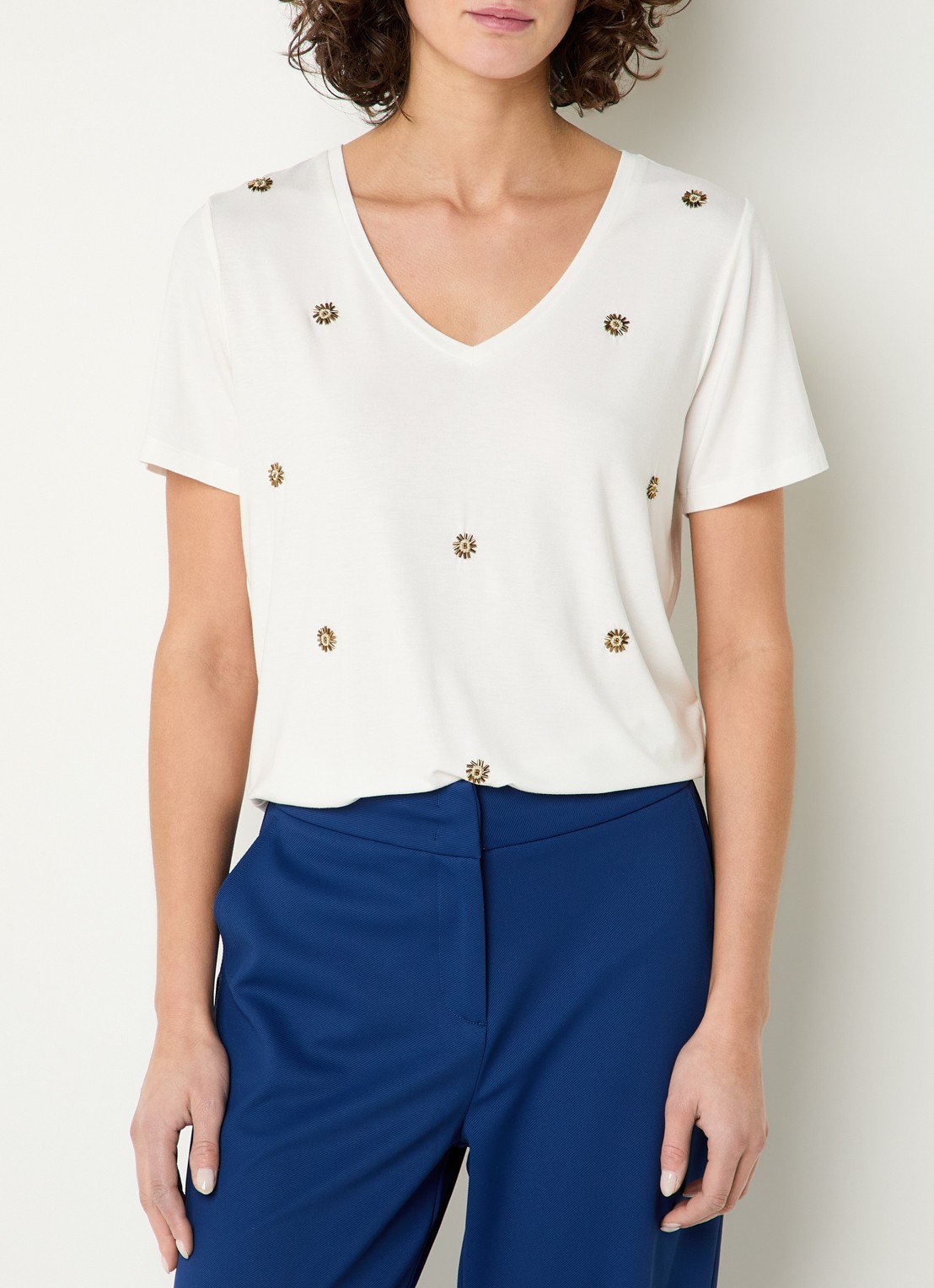 Expresso T-shirt met bloemborduring - detail 4 ivoor