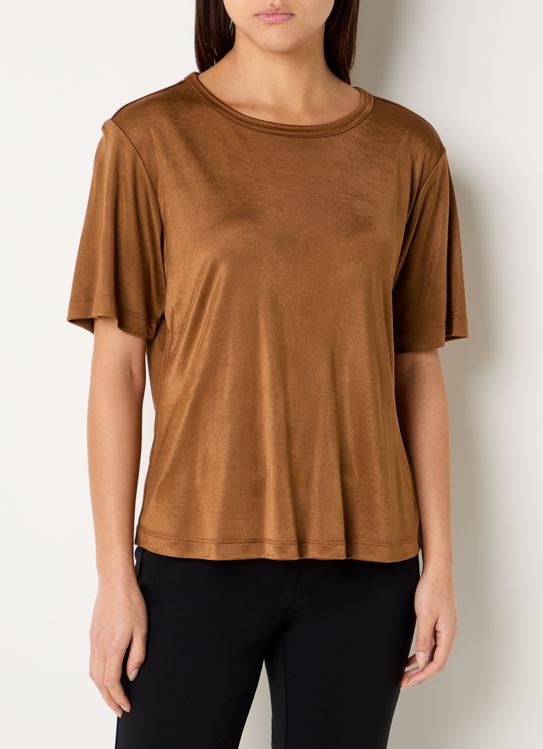 Expresso T-shirt met glanzende finish - detail 4 camel