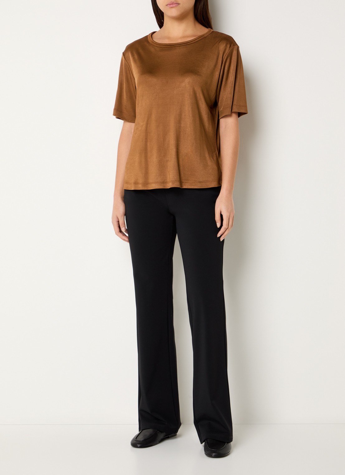 Expresso T-shirt met glanzende finish - voorkant 3 camel