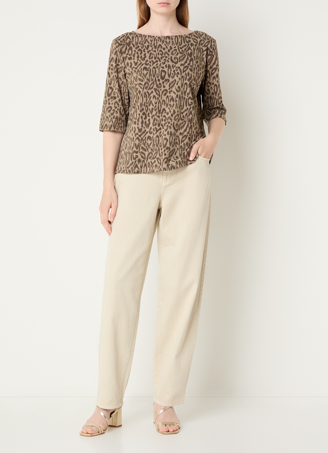 Expresso T-shirt met panterprint - voorkant 4 khaki