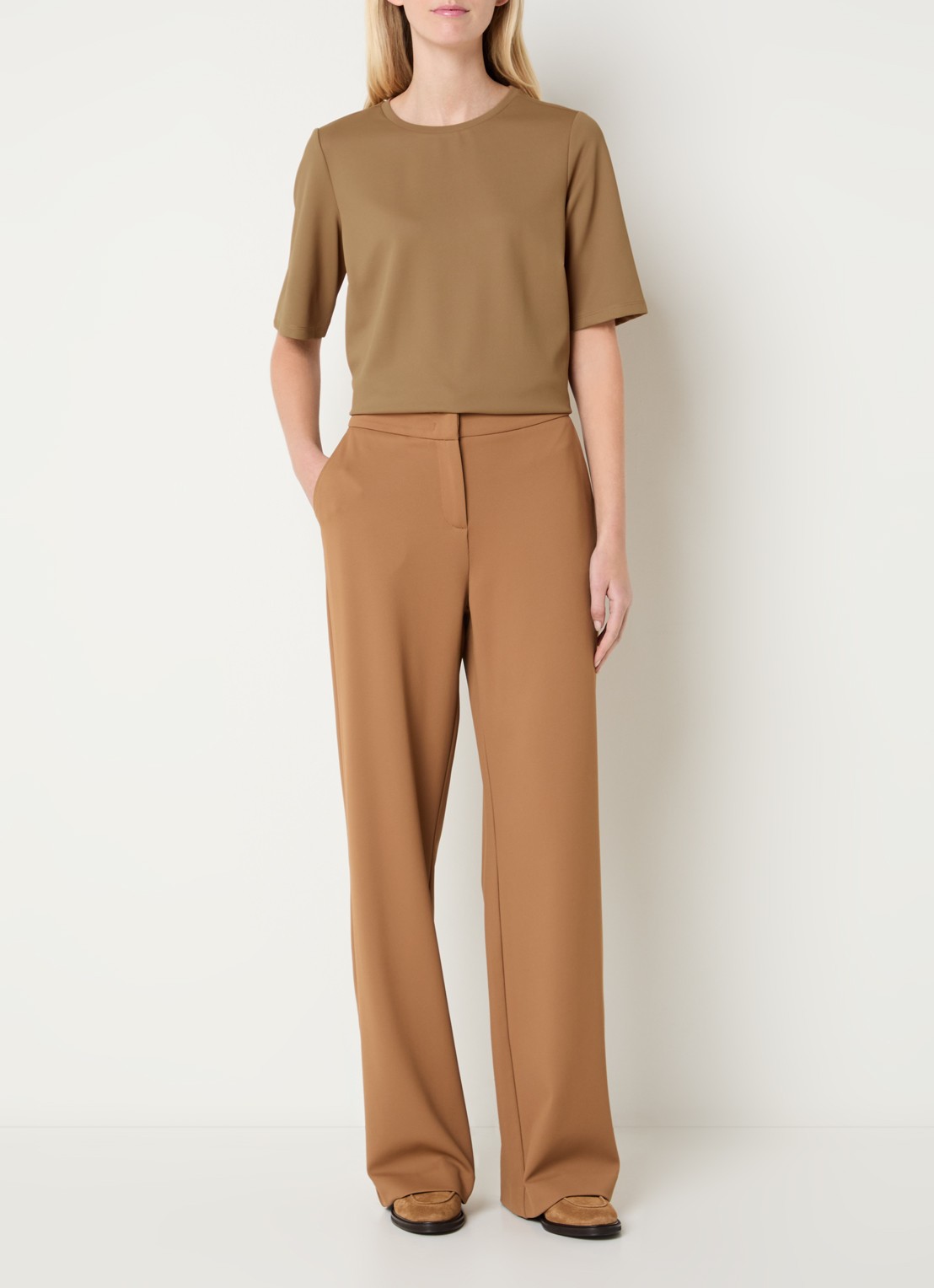 Expresso T-shirt met ronde hals - voorkant 4 camel