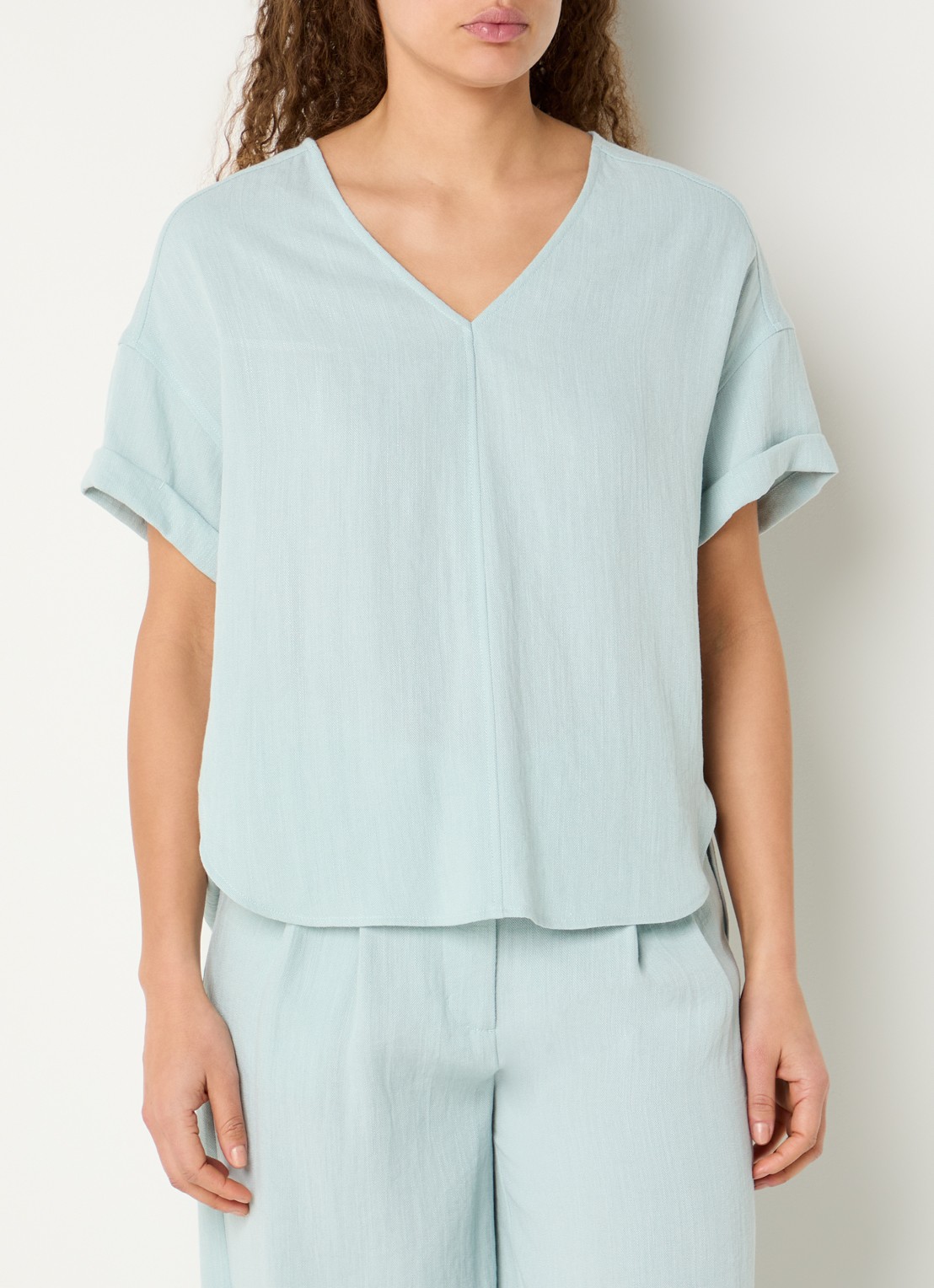 Expresso Top in linnenblend met vlindermouw - detail mint