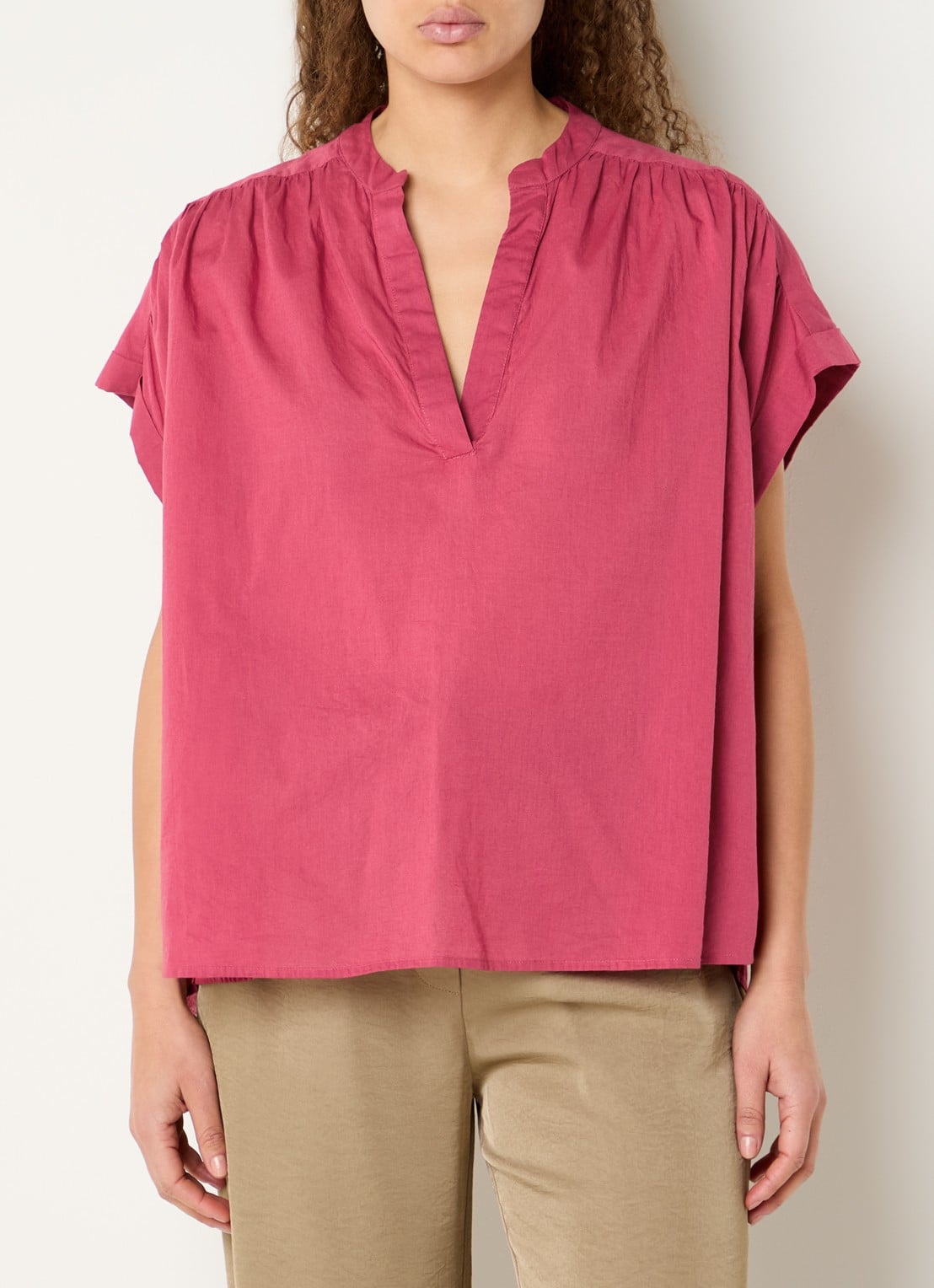 Expresso Tuniek met V-hals en plooidetail - detail 4 kersenrood