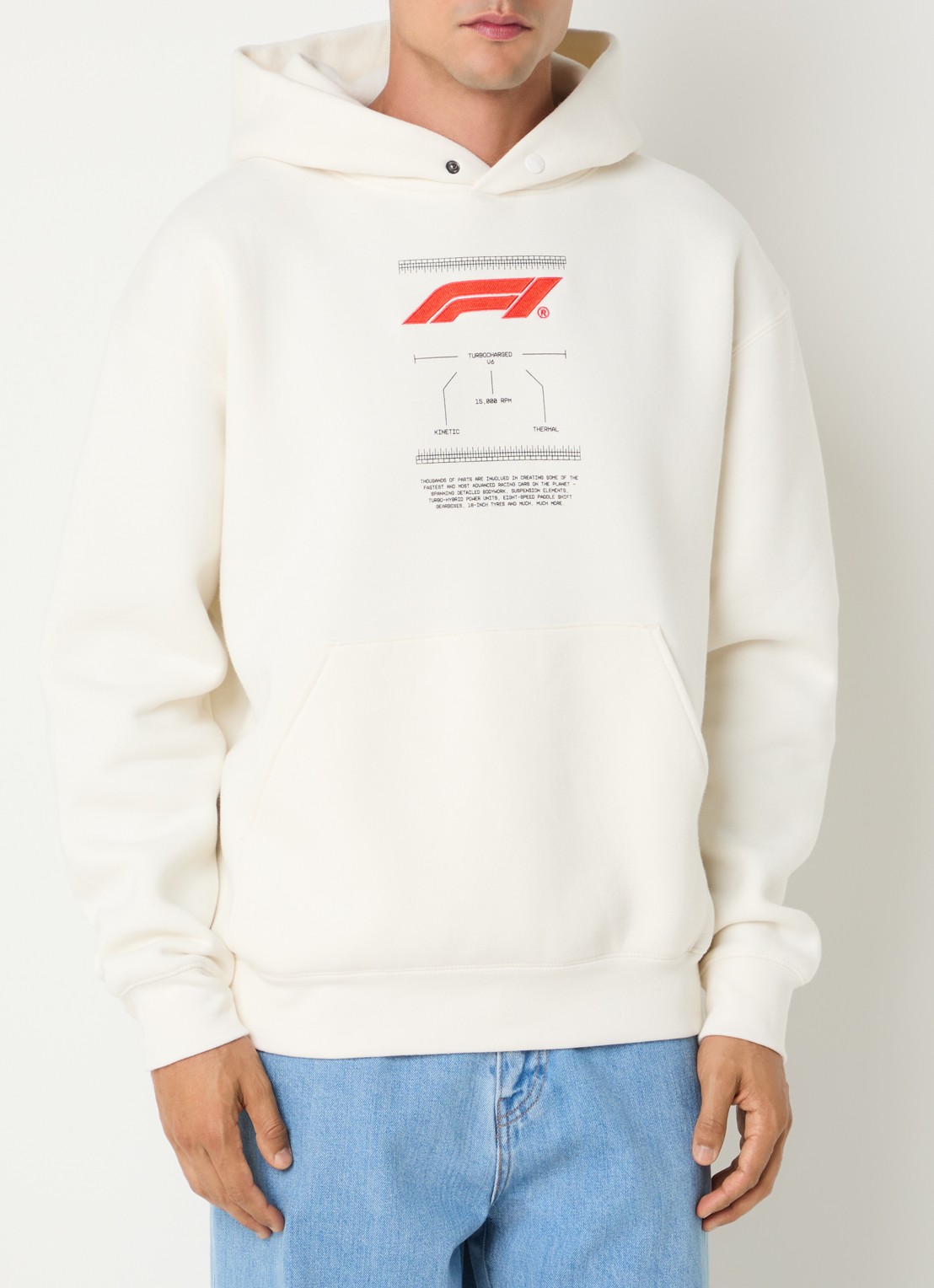 F1 Turbocharged hoodie met print - achterkant 5 creme
