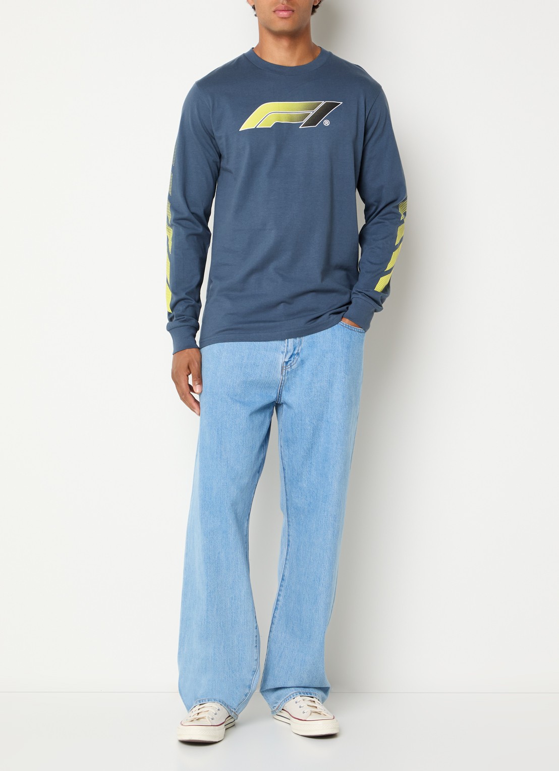 F1 Victory longsleeve met logo- en backprint - voorkant 2 staalblauw