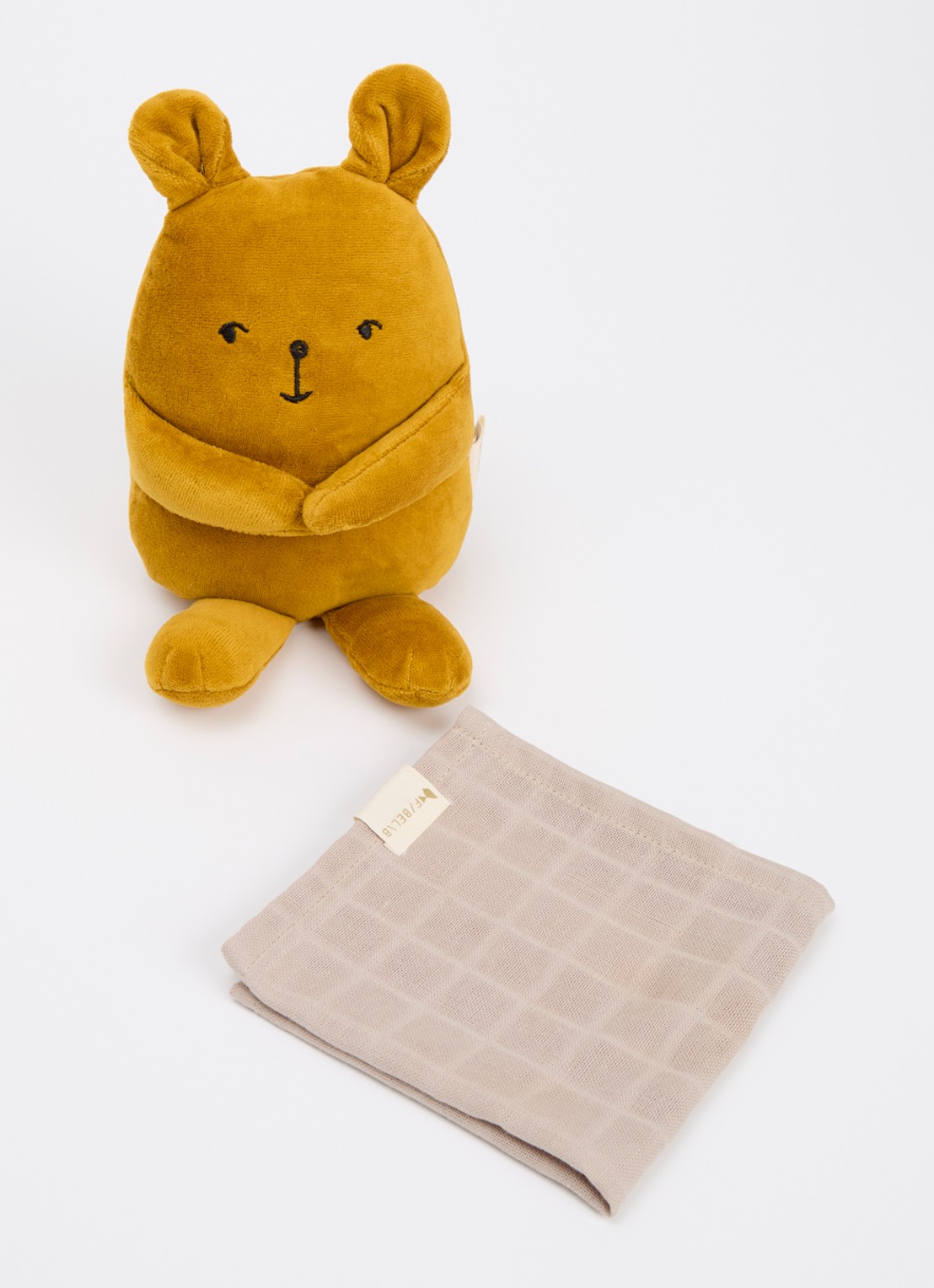 Fabelab Fabbie muziekknuffel beer met doek 18 cm - detail 3 bruin