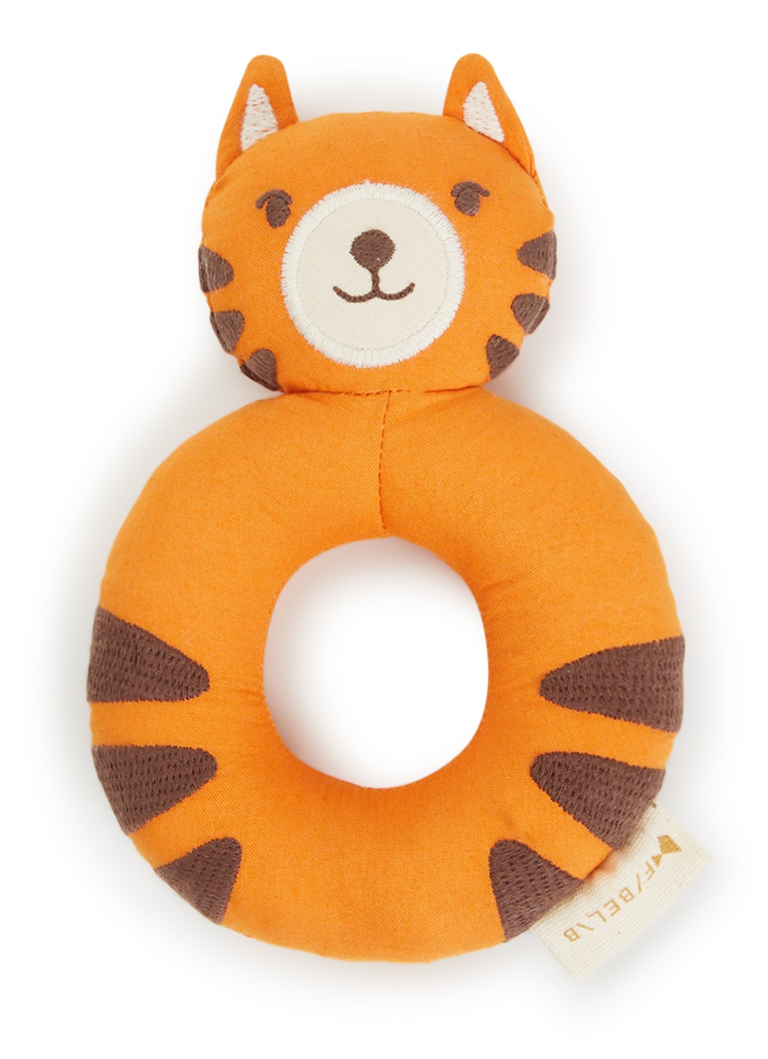 Fabelab Tiger rammelaar 16 cm - voorkant donkeroranje