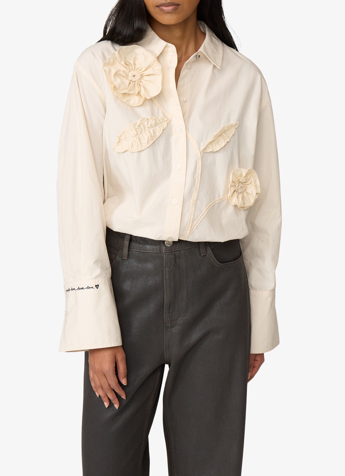 Fabienne Chapot Alex blouse met applicatie - detail gebroken wit