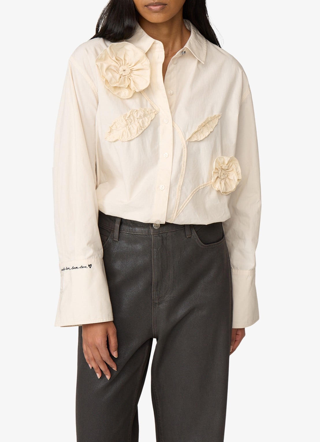 Fabienne Chapot Alex blouse met applicatie - detail gebroken wit