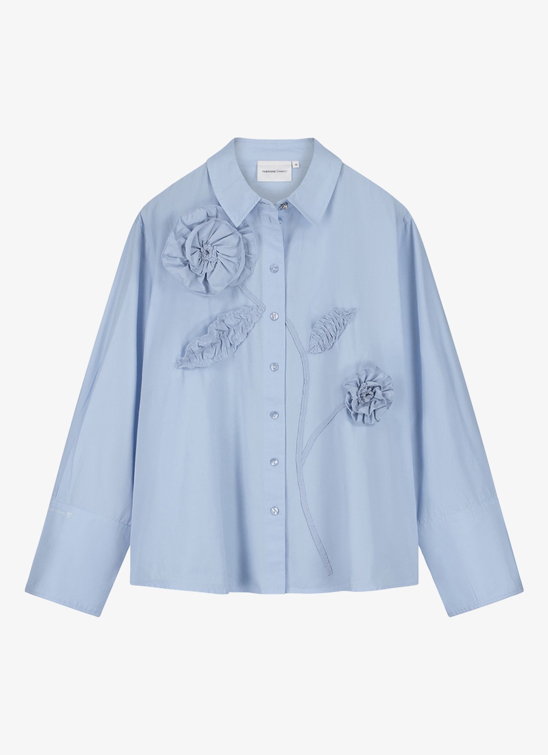 Fabienne Chapot Alex blouse met bloemenapplicaties - voorkant lichtblauw