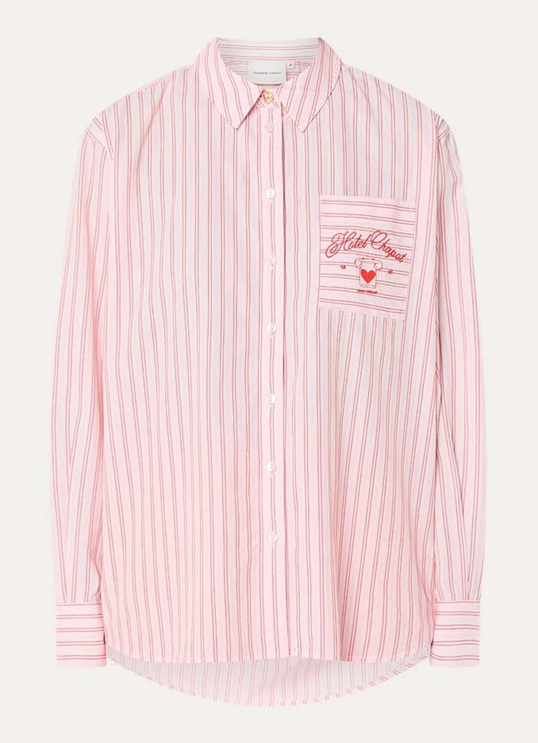 Fabienne Chapot Alex blouse met streepprint en borstzak - voorkant 2 lichtroze