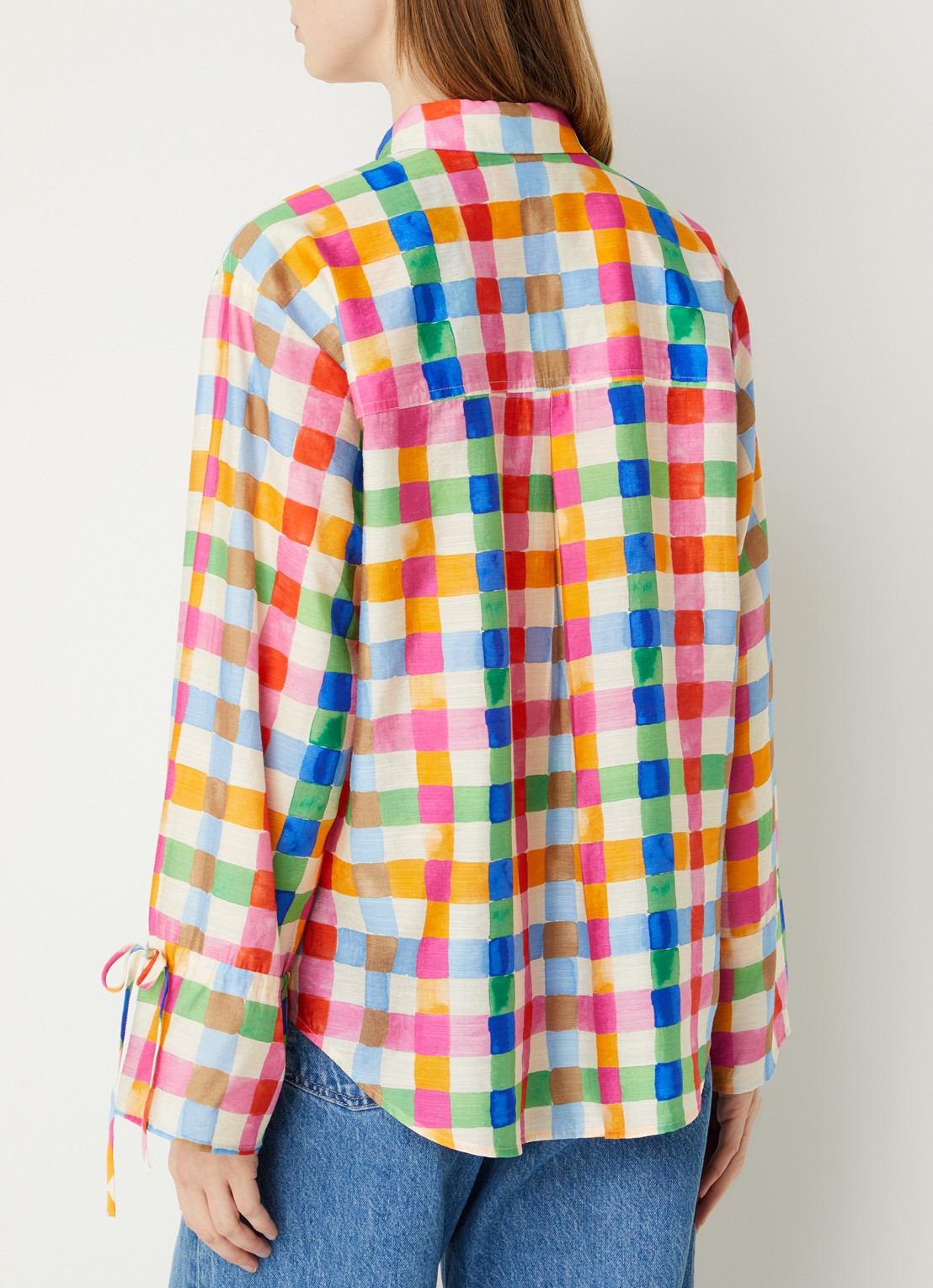 Fabienne Chapot Alicia blouse in linnenblend met ruitdessin  - achterkant roze