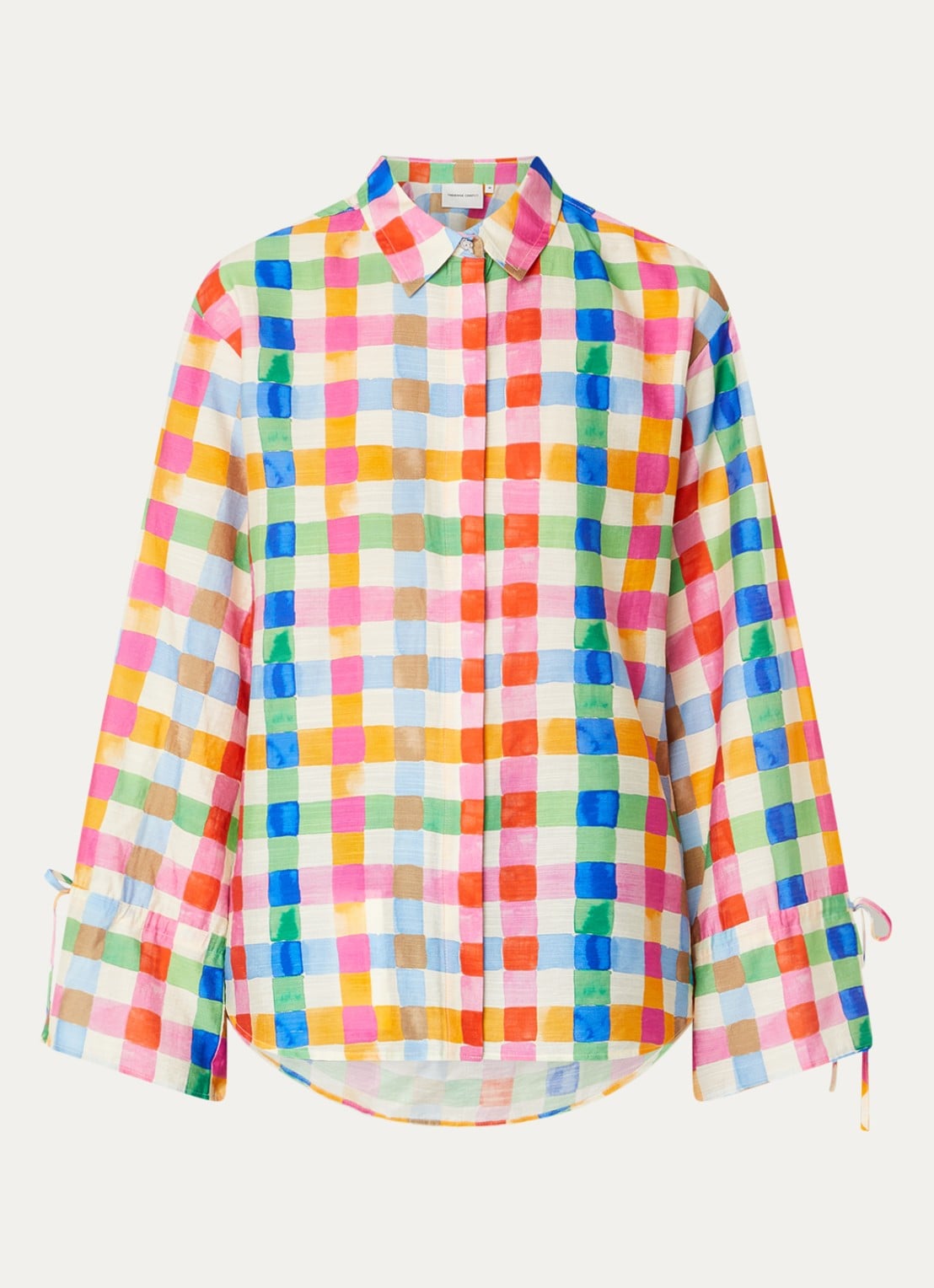 Fabienne Chapot Alicia blouse in linnenblend met ruitdessin  - voorkant 2 roze
