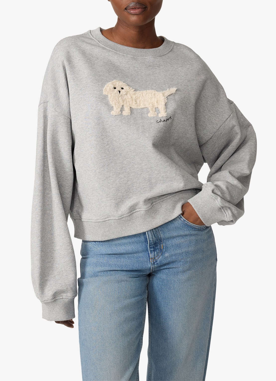 Fabienne Chapot Amy Puppy sweater met borduring - detail 3 grijs